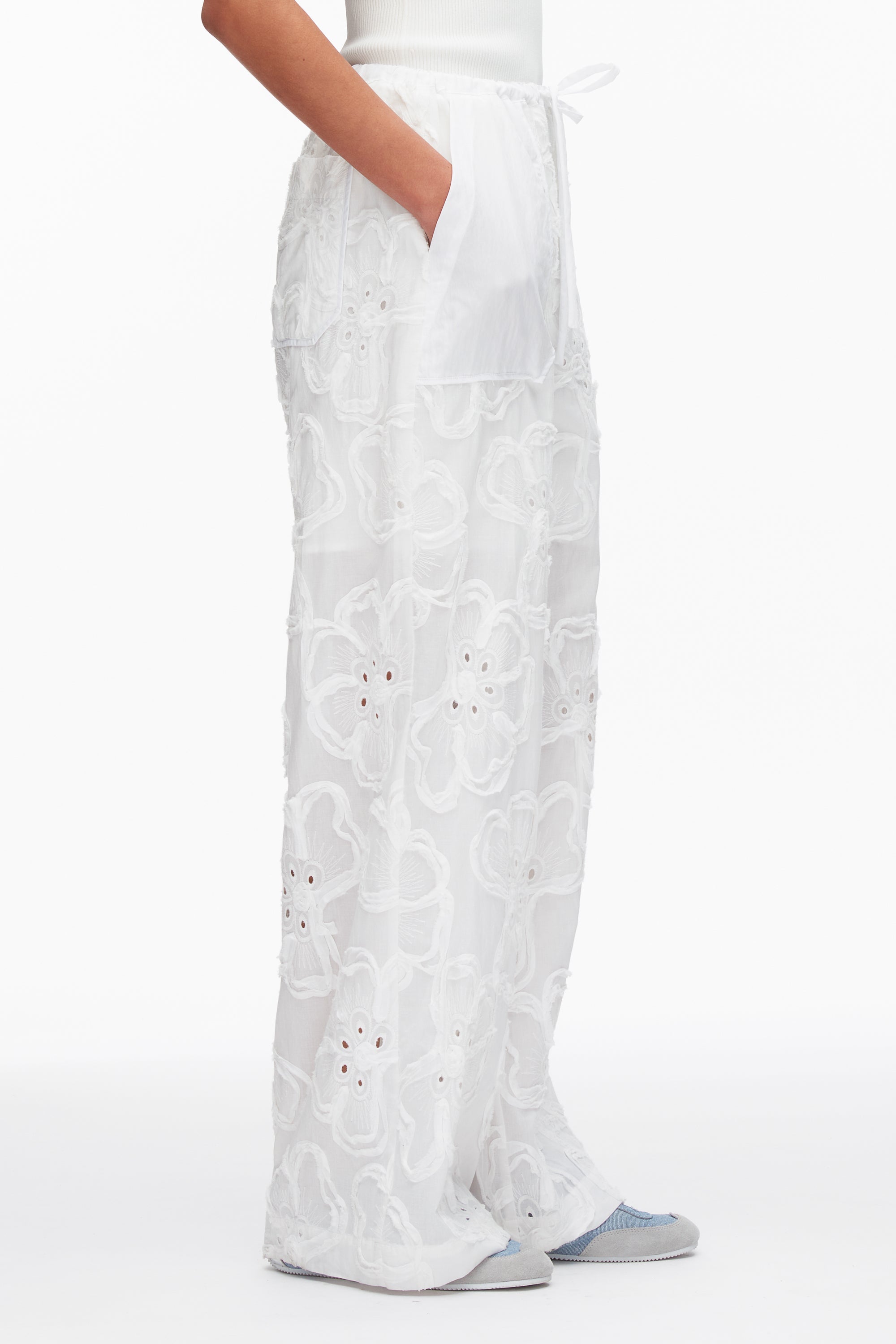 White Embroidered Straight Leg Pull On Pants | 3.1 Phillip Lim