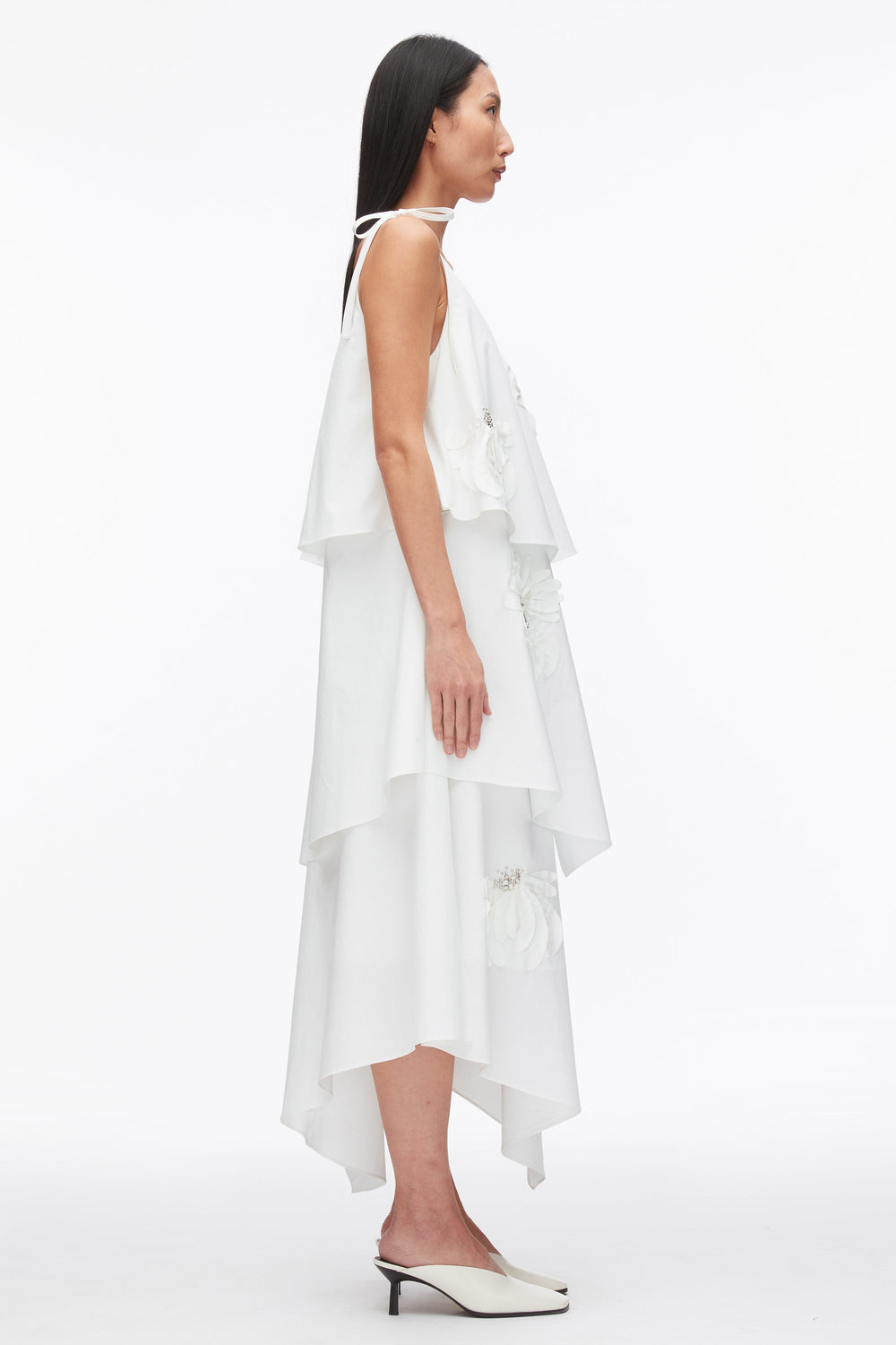 White Layered Midi Dress with Floral Appliqué | 3.1 Phillip Lim