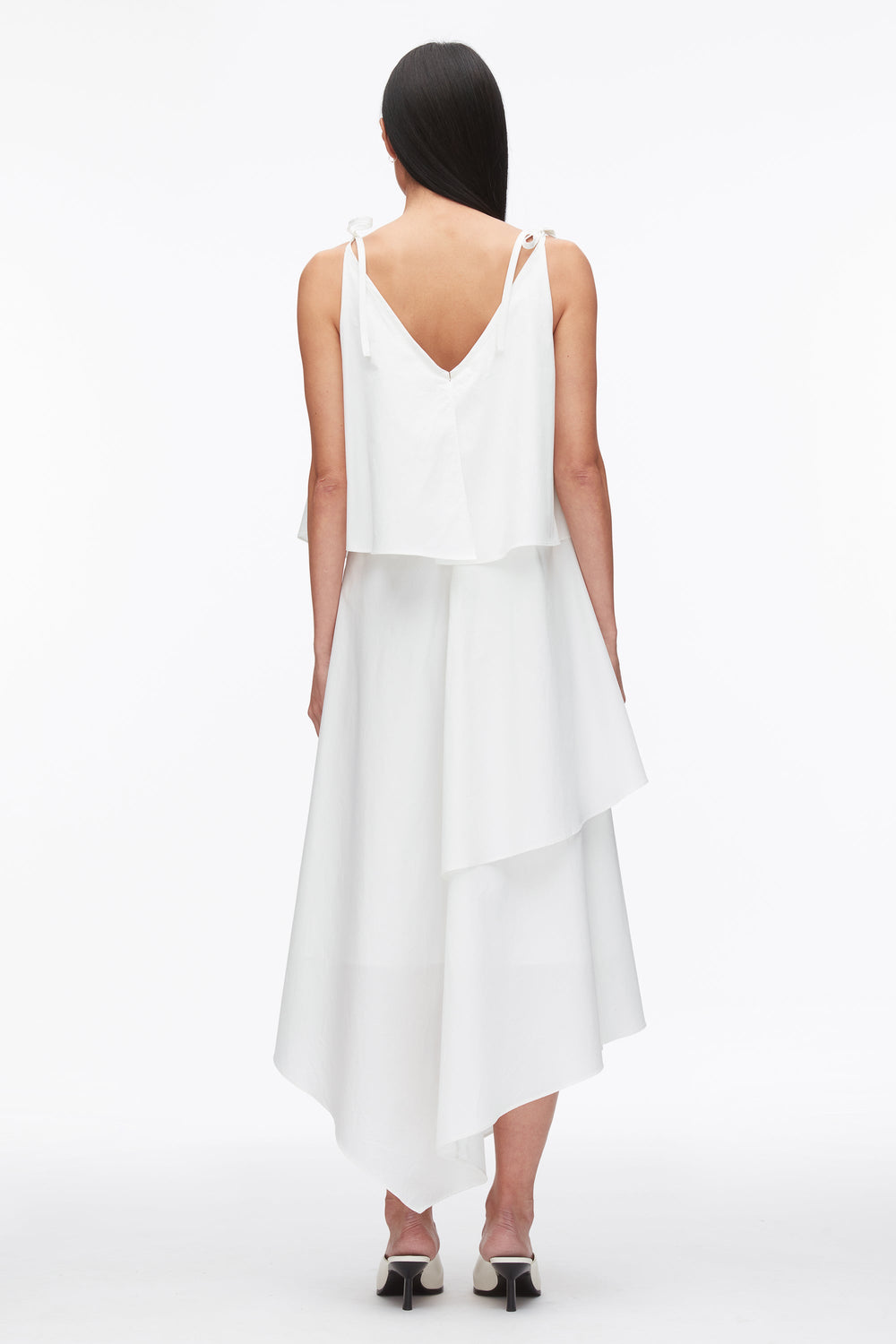 White Layered Midi Dress with Floral Appliqué | 3.1 Phillip Lim