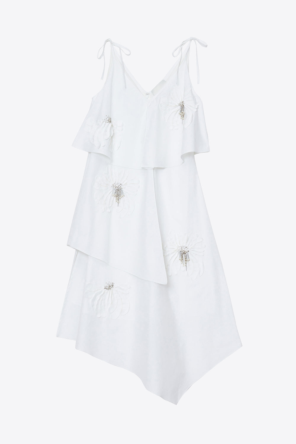 White Layered Midi Dress with Floral Appliqué | 3.1 Phillip Lim