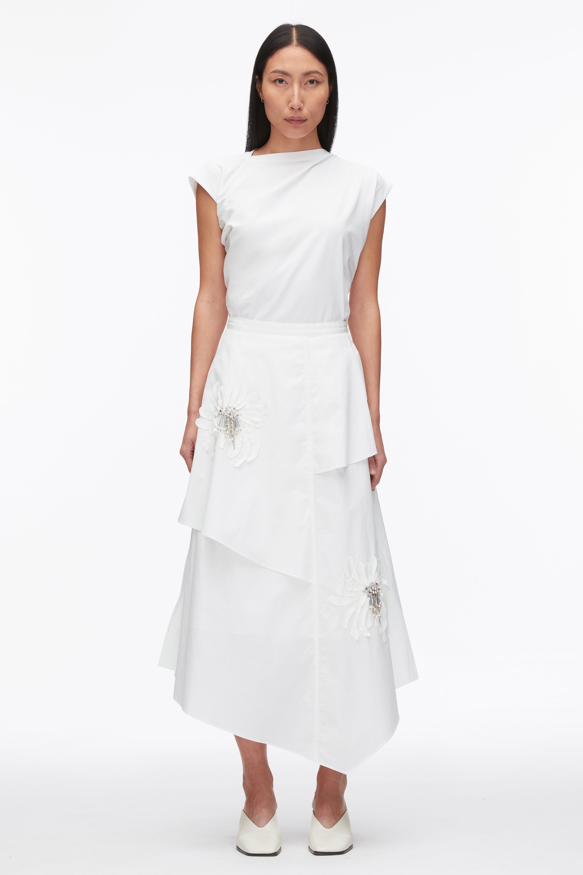 White Layered Skirt with Floral Appliqué | 3.1 Phillip Lim