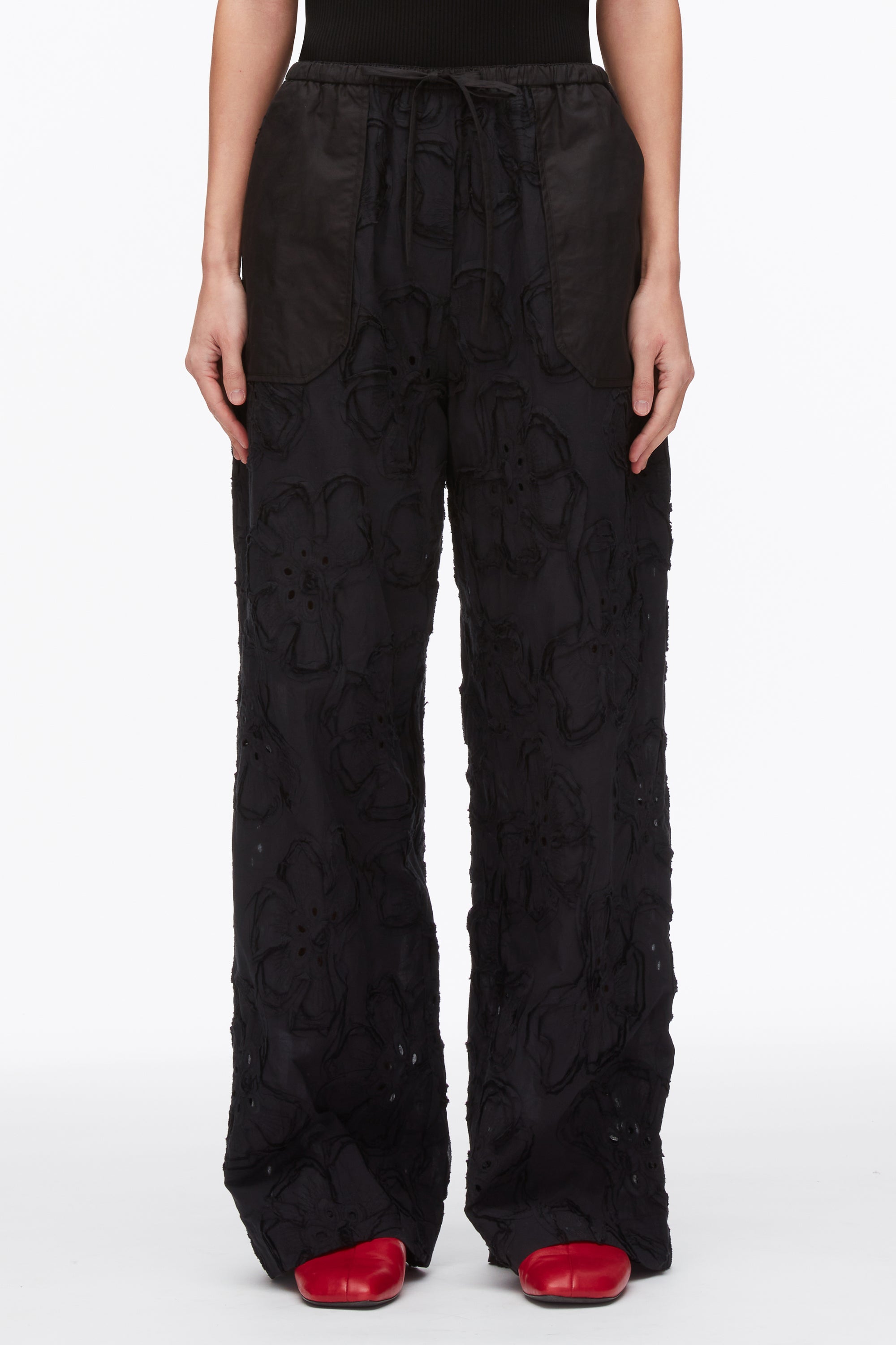 Black Embroidered Straight Leg Pull On Pants | 3.1 Phillip Lim
