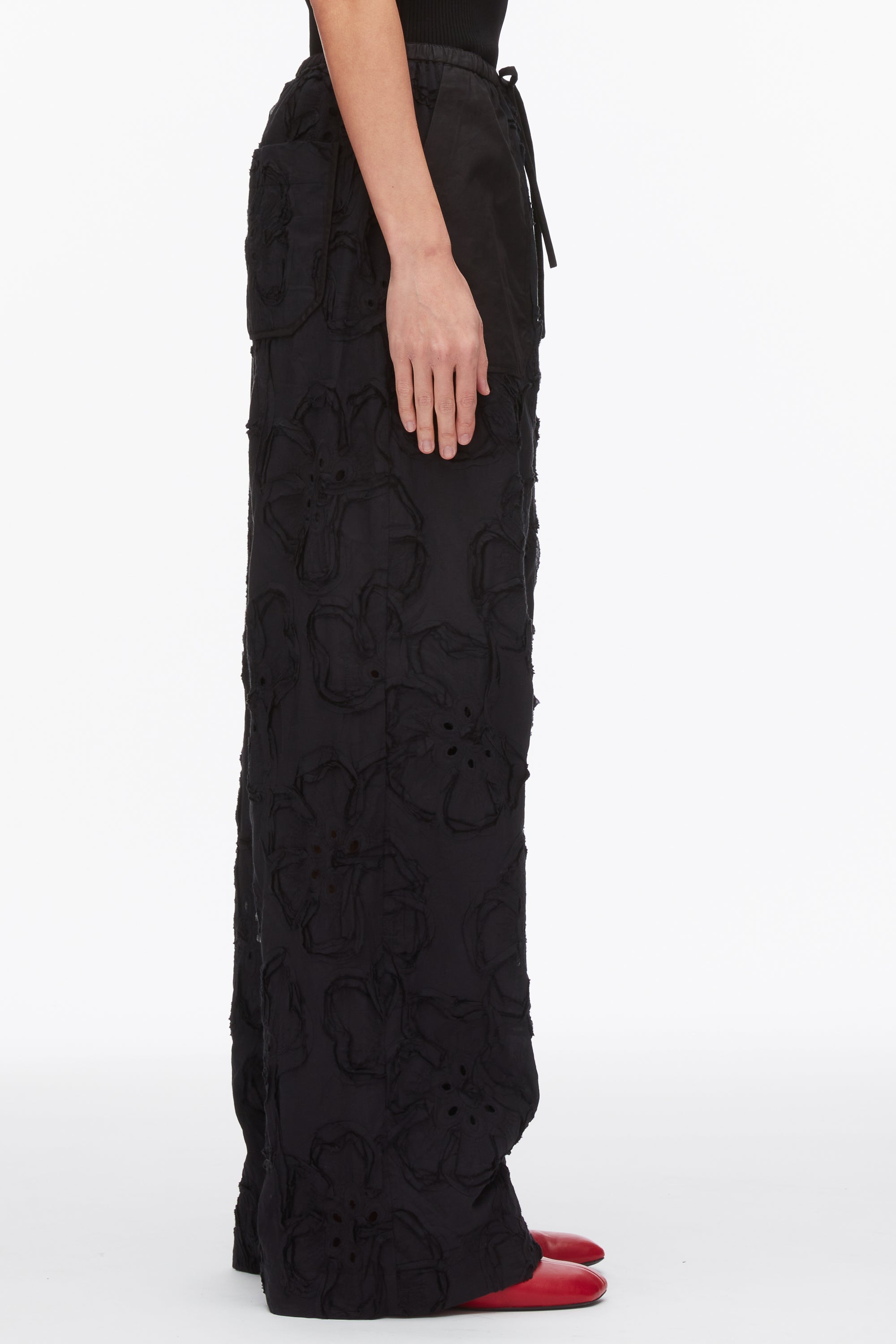 Black Embroidered Straight Leg Pull On Pants | 3.1 Phillip Lim