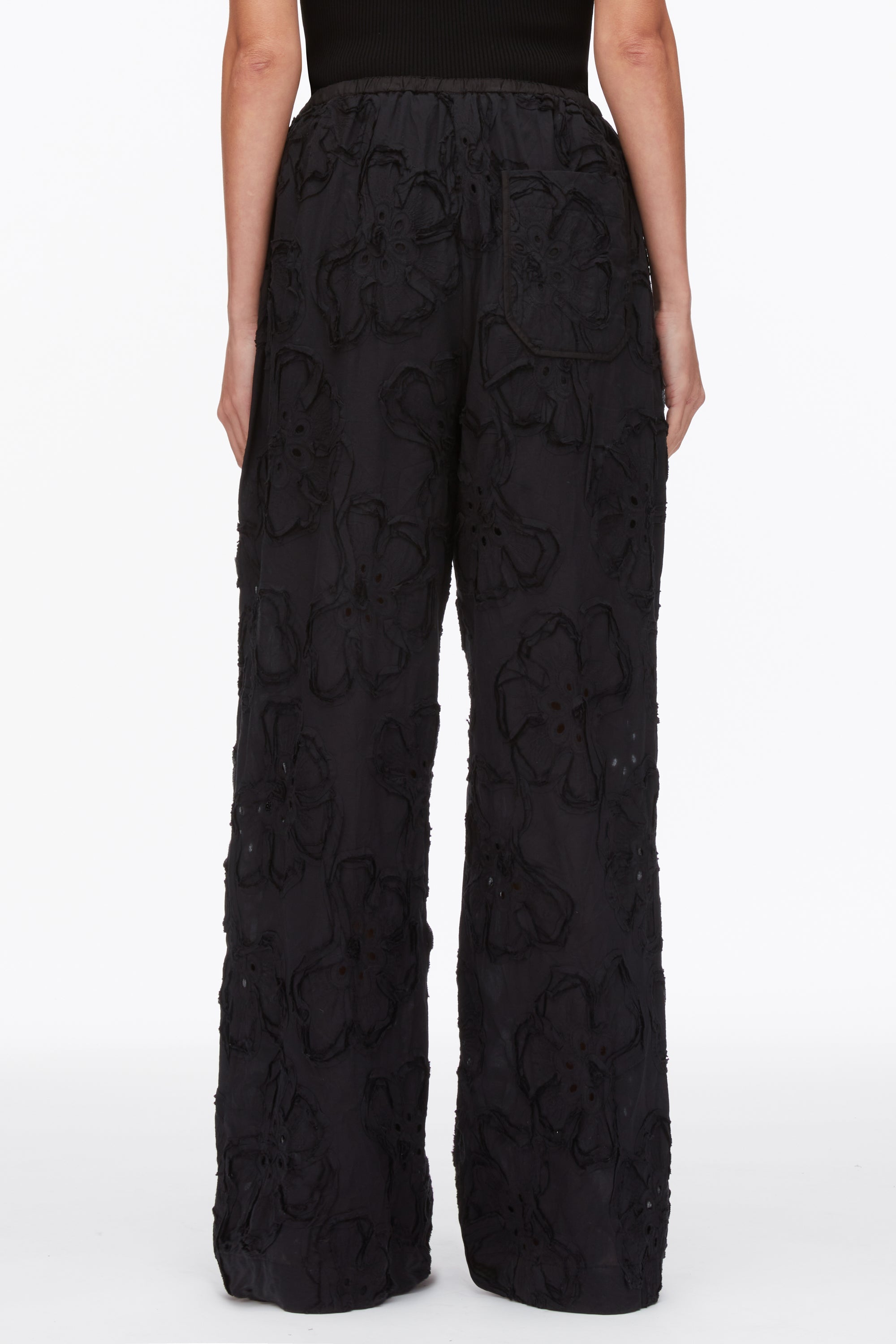Black Embroidered Straight Leg Pull On Pants | 3.1 Phillip Lim