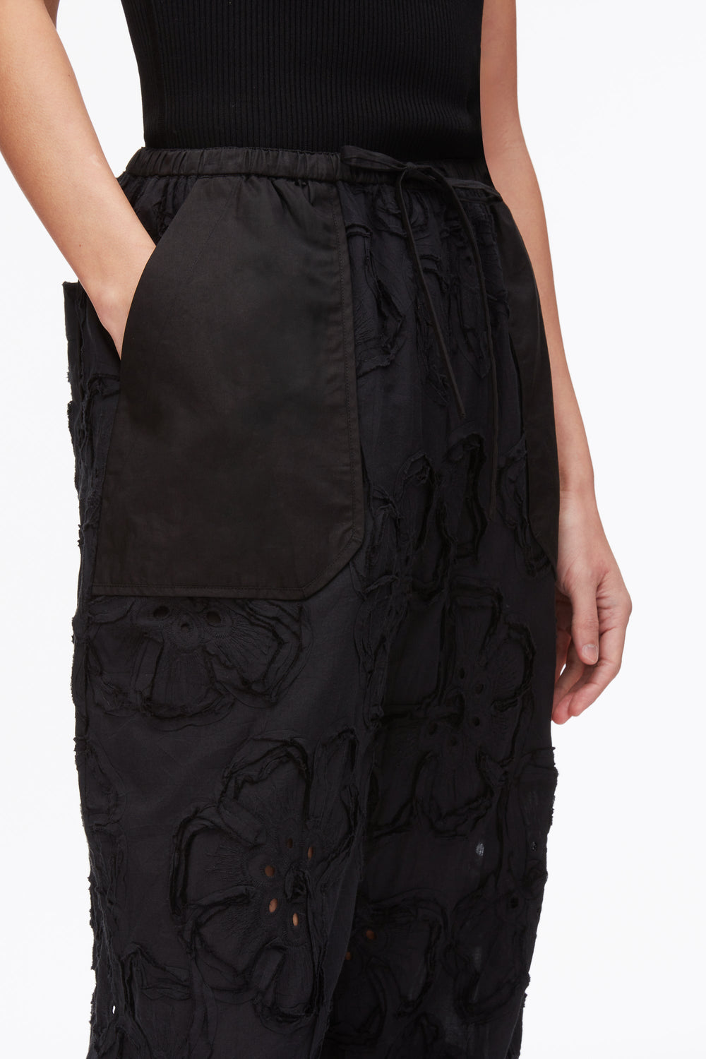 Black Embroidered Straight Leg Pull On Pants | 3.1 Phillip Lim