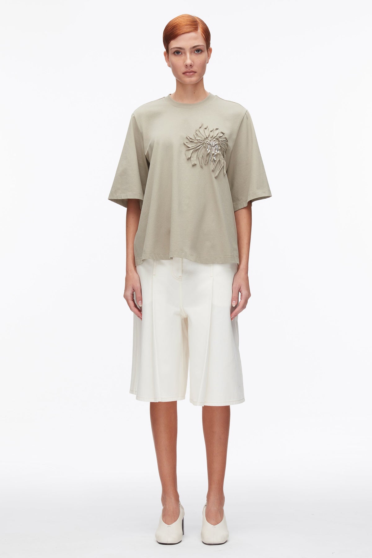 Sage Trapeze T-Shirt with Floral Appliqué | 3.1 Phillip Lim