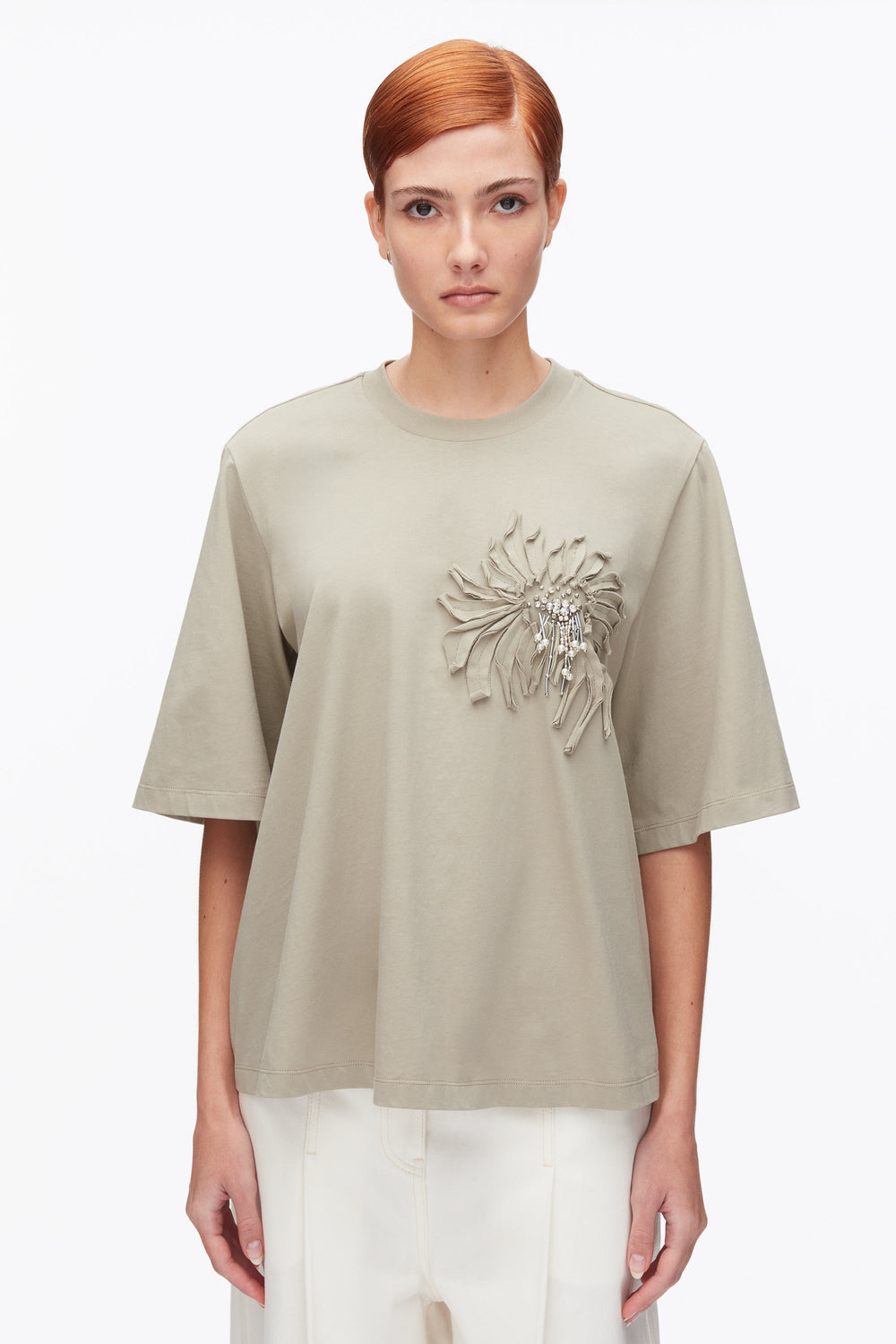 Sage Trapeze T-Shirt with Floral Appliqué | 3.1 Phillip Lim