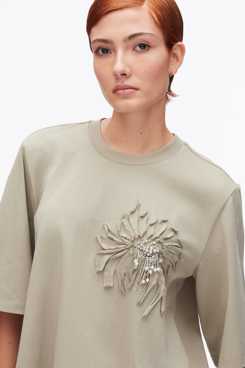 Sage Trapeze T-Shirt with Floral Appliqué | 3.1 Phillip Lim