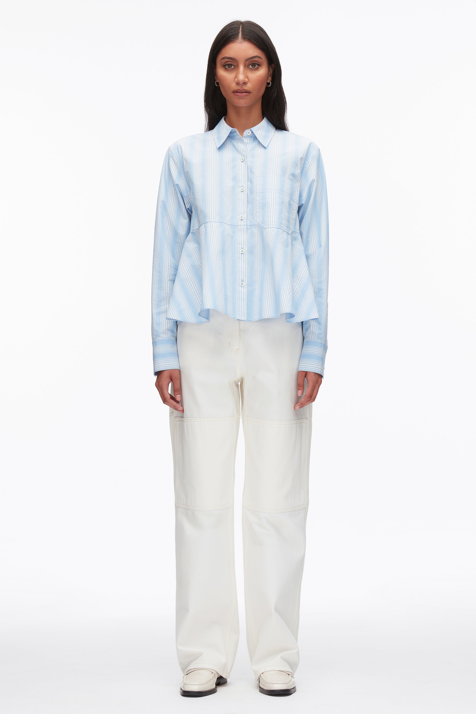 Airy Blue Multi Long Sleeve Striped Flounce Shirt | 3.1 Phillip Lim