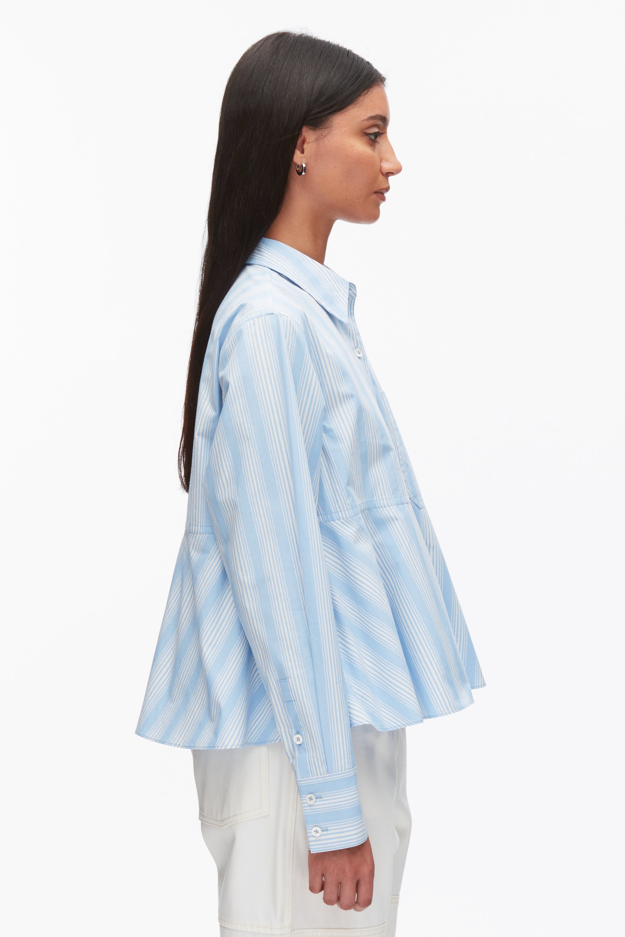 Airy Blue Multi Long Sleeve Striped Flounce Shirt | 3.1 Phillip Lim