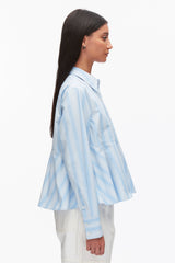 Airy Blue Multi Long Sleeve Striped Flounce Shirt | 3.1 Phillip Lim