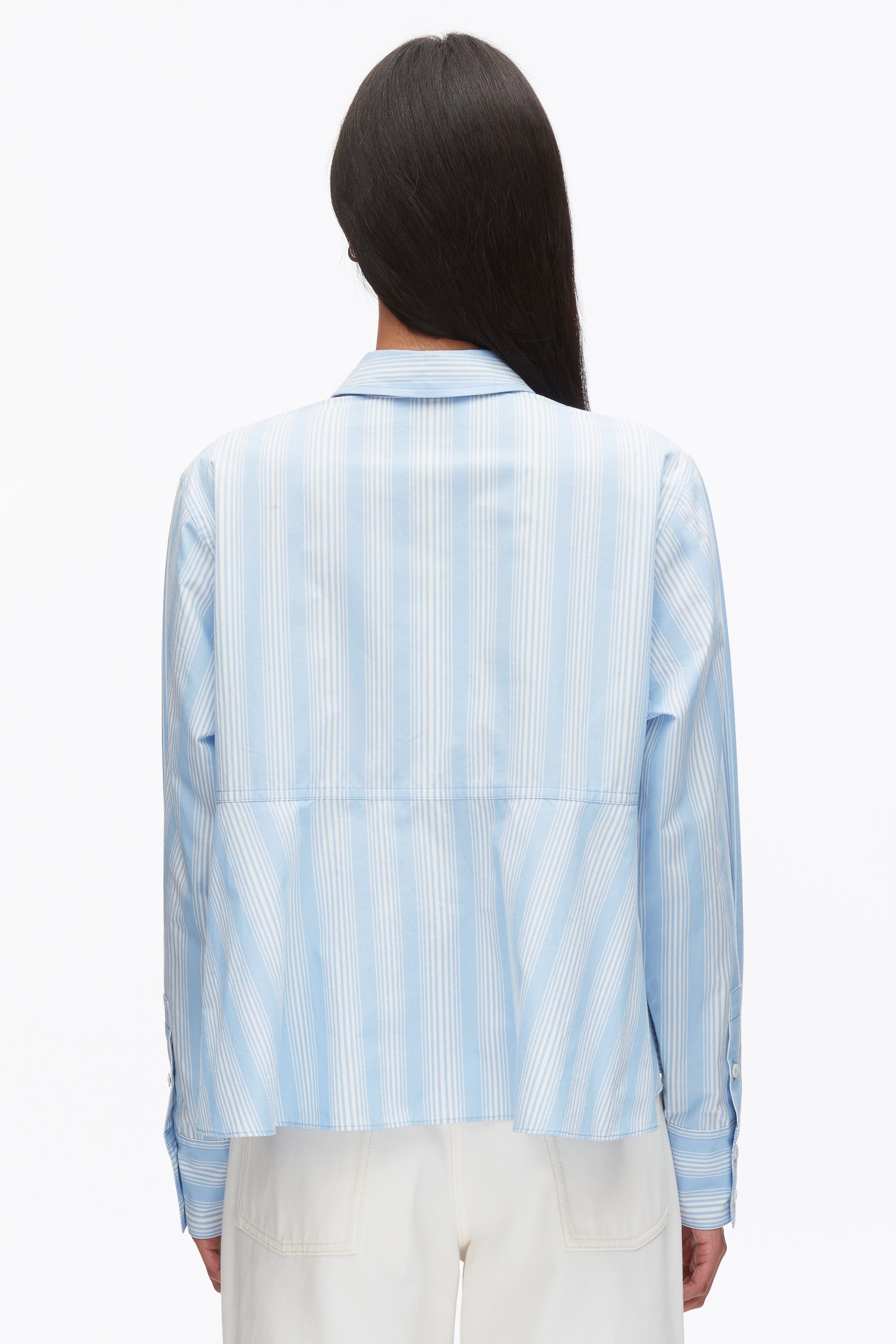 Airy Blue Multi Long Sleeve Striped Flounce Shirt | 3.1 Phillip Lim
