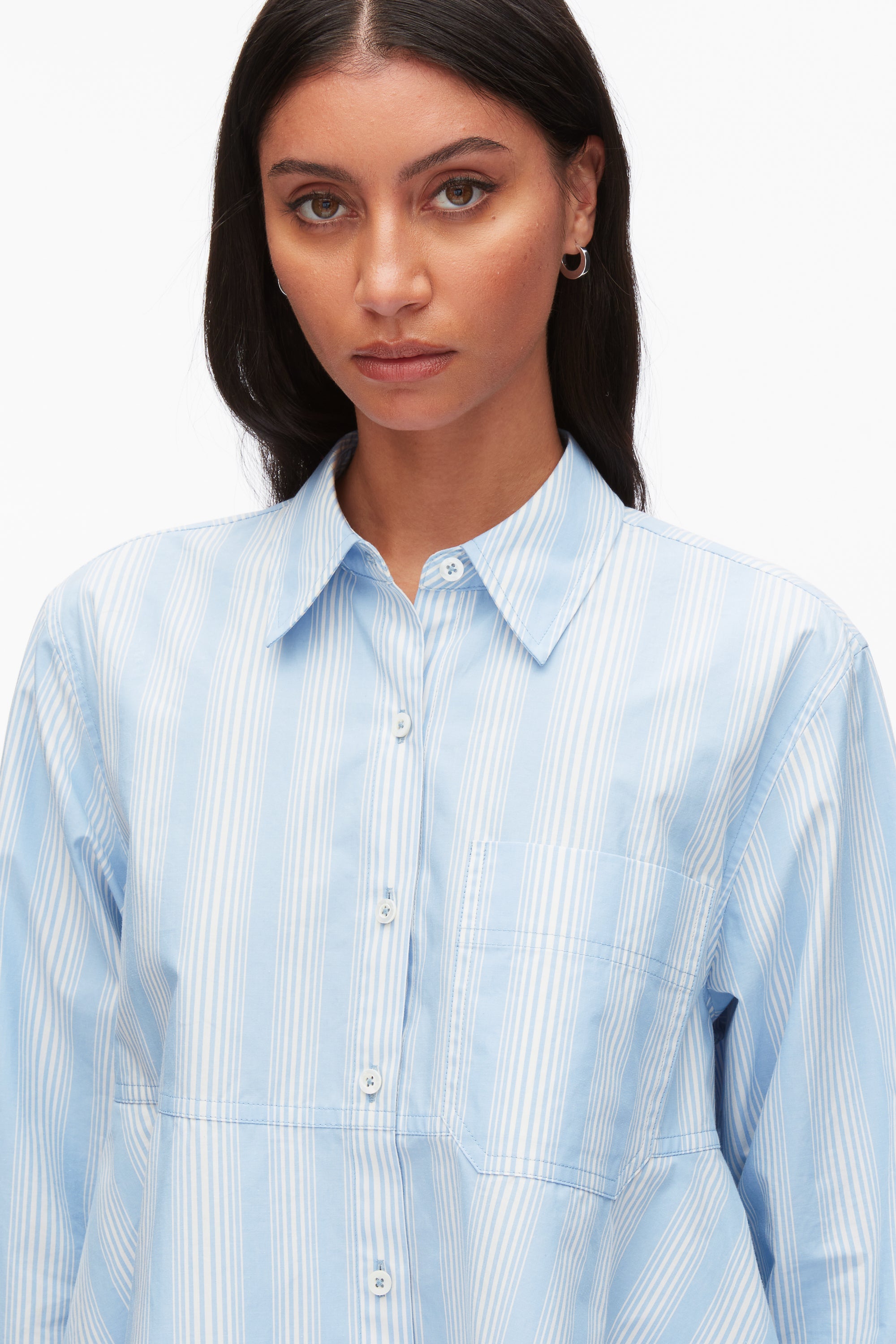 Airy Blue Multi Long Sleeve Striped Flounce Shirt | 3.1 Phillip Lim
