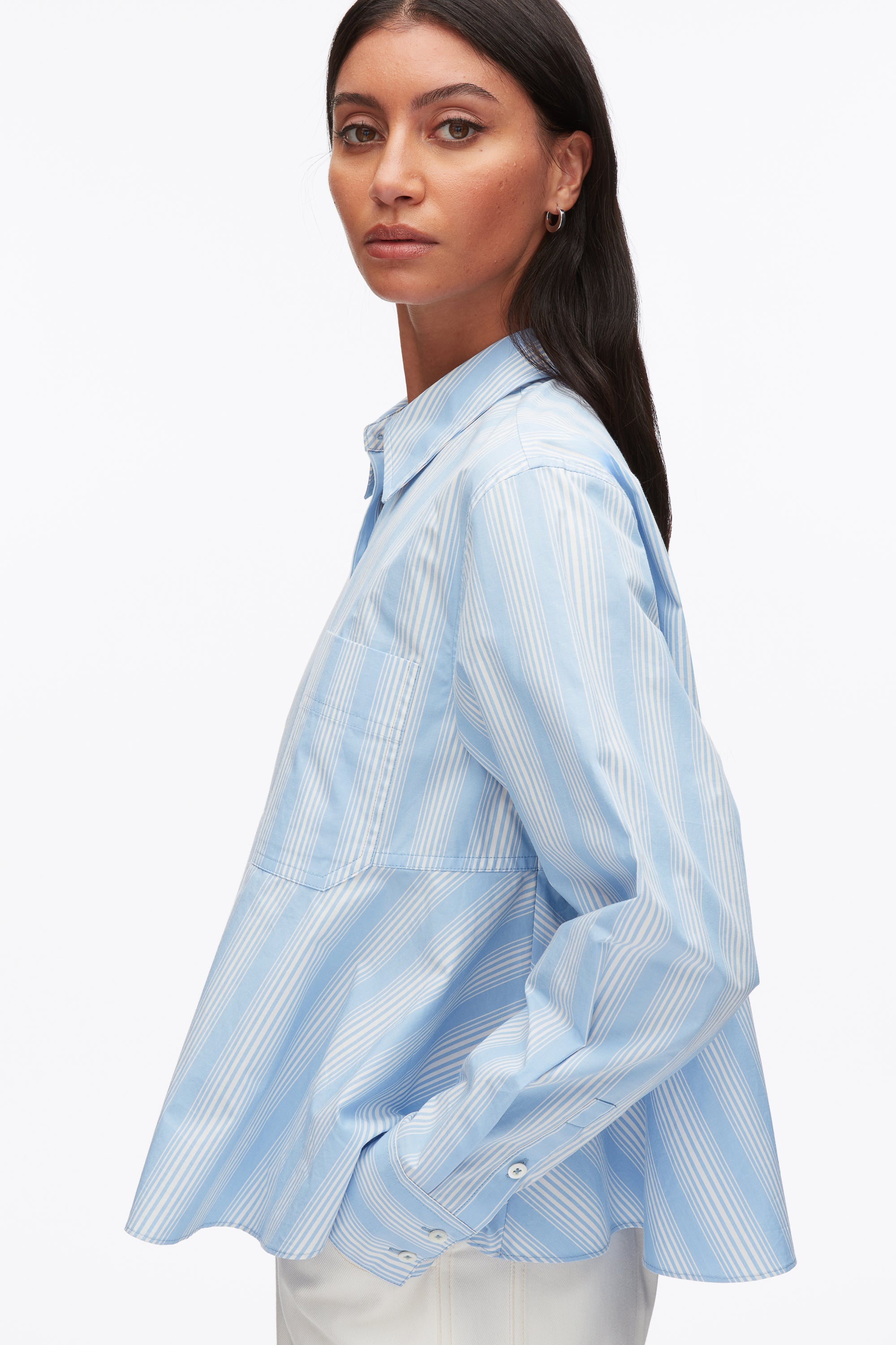 Airy Blue Multi Long Sleeve Striped Flounce Shirt | 3.1 Phillip Lim