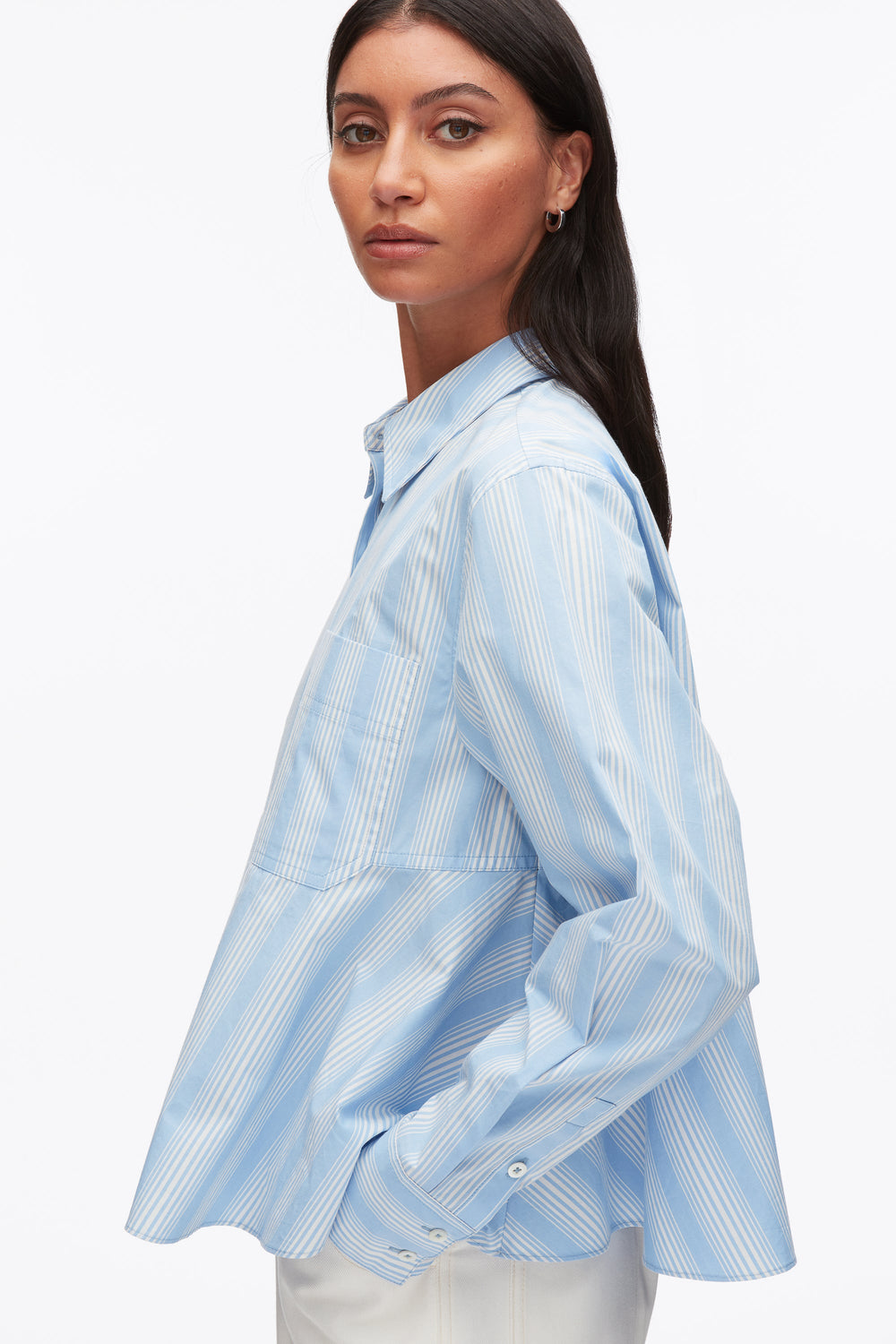 Airy Blue Multi Long Sleeve Striped Flounce Shirt | 3.1 Phillip Lim