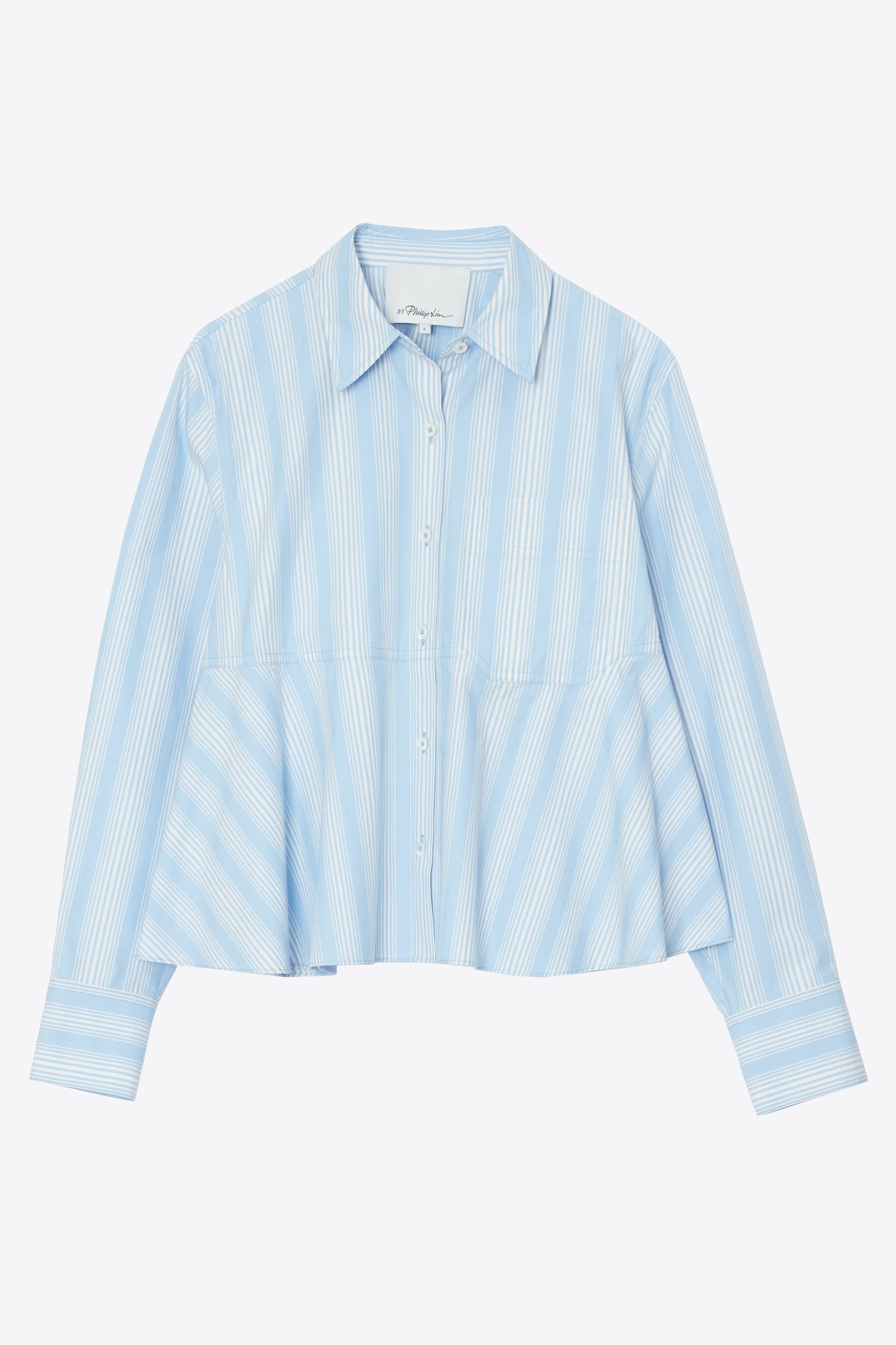 Airy Blue Multi Long Sleeve Striped Flounce Shirt | 3.1 Phillip Lim