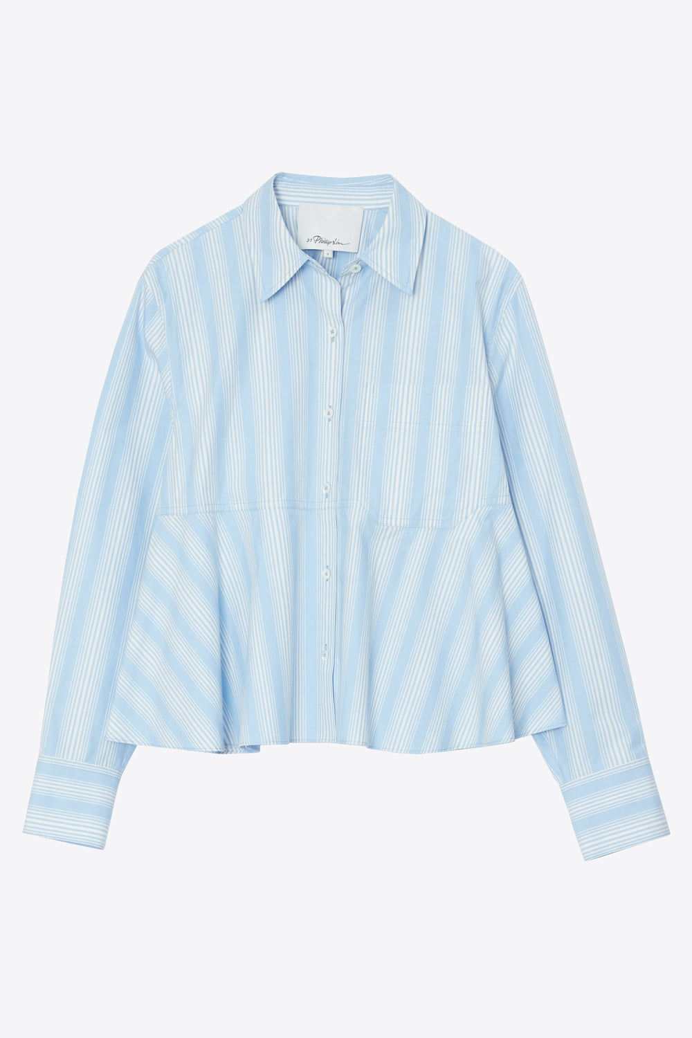 Airy Blue Multi Long Sleeve Striped Flounce Shirt | 3.1 Phillip Lim