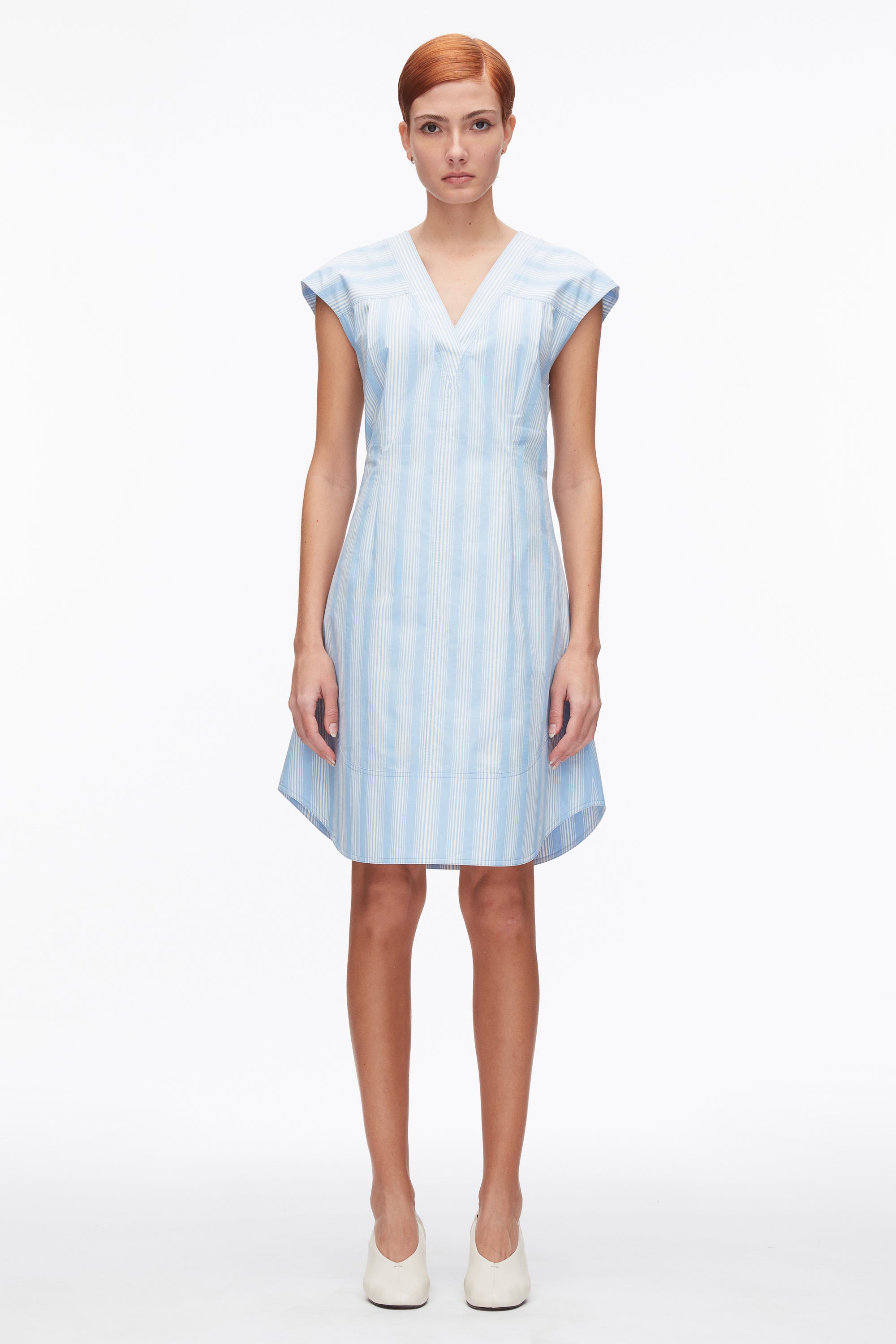 Airy Blue Multi Striped Cap Sleeve Knee-Length Dress | 3.1 Phillip Lim