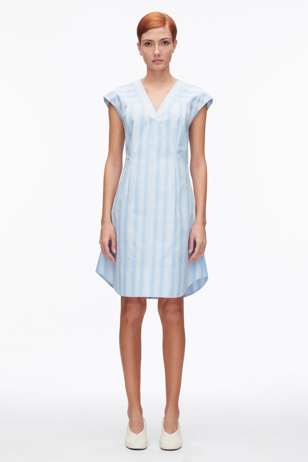 Airy Blue Multi Striped Cap Sleeve Knee-Length Dress | 3.1 Phillip Lim