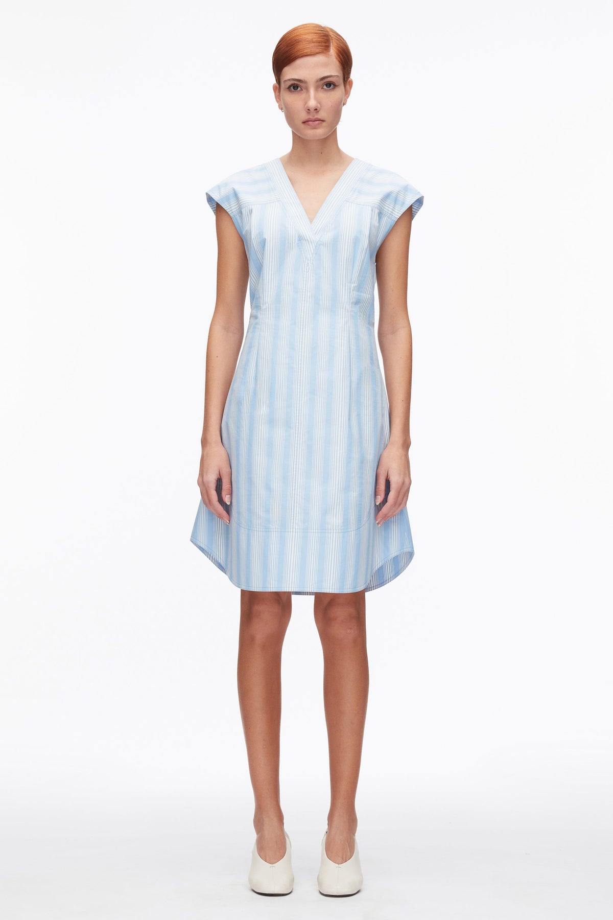 Airy Blue Multi Striped Cap Sleeve Knee-Length Dress | 3.1 Phillip Lim