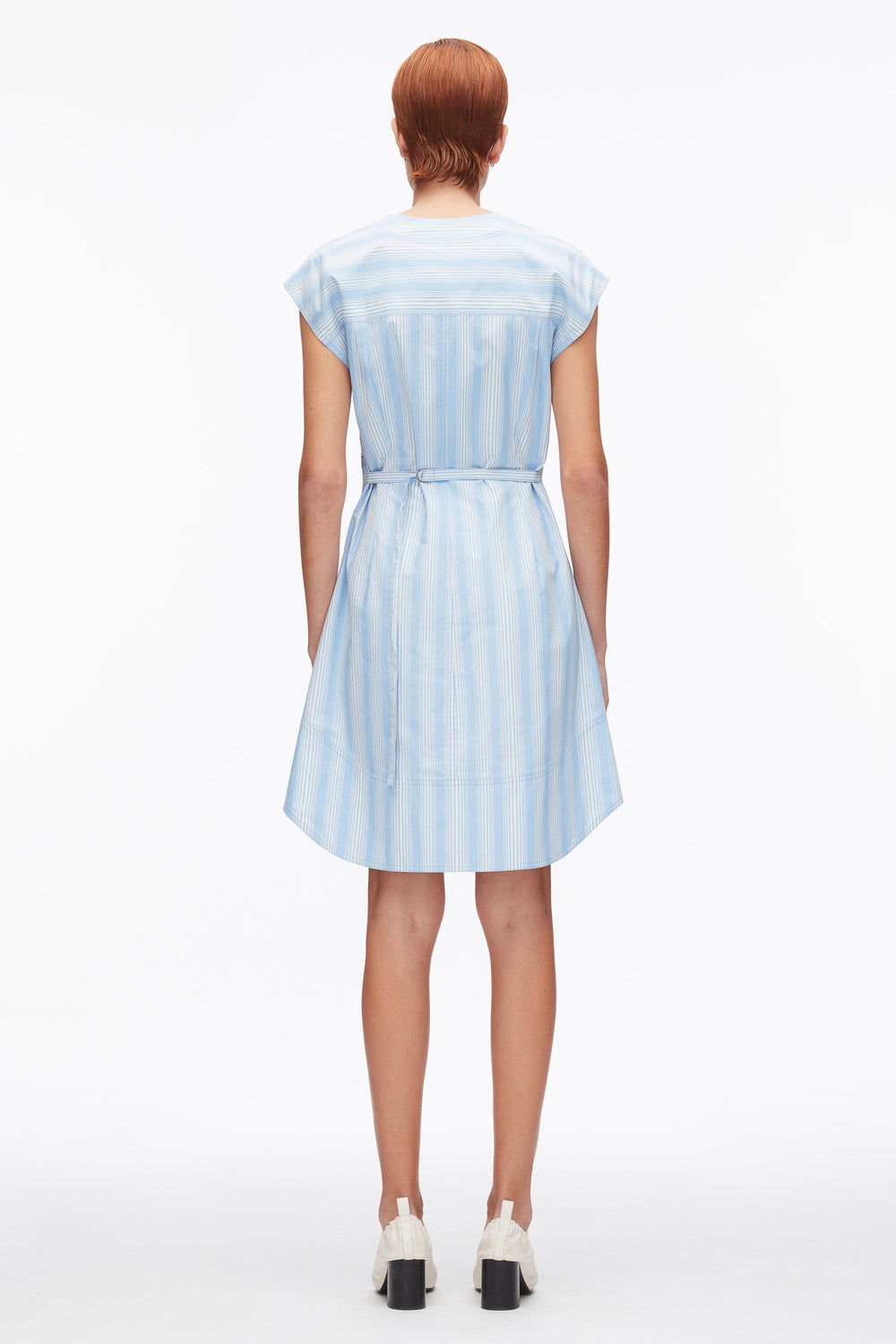 Airy Blue Multi Striped Cap Sleeve Knee-Length Dress | 3.1 Phillip Lim