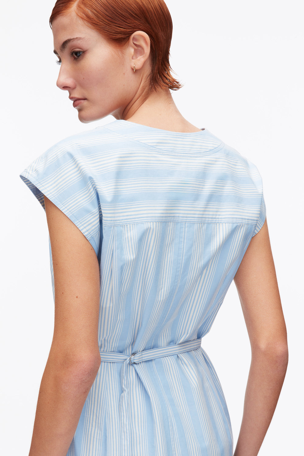 Airy Blue Multi Striped Cap Sleeve Knee-Length Dress | 3.1 Phillip Lim