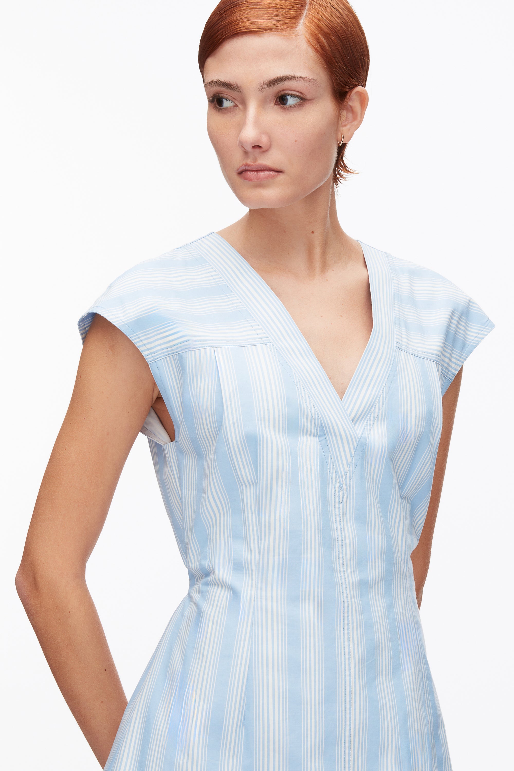 Airy Blue Multi Striped Cap Sleeve Knee-Length Dress | 3.1 Phillip Lim