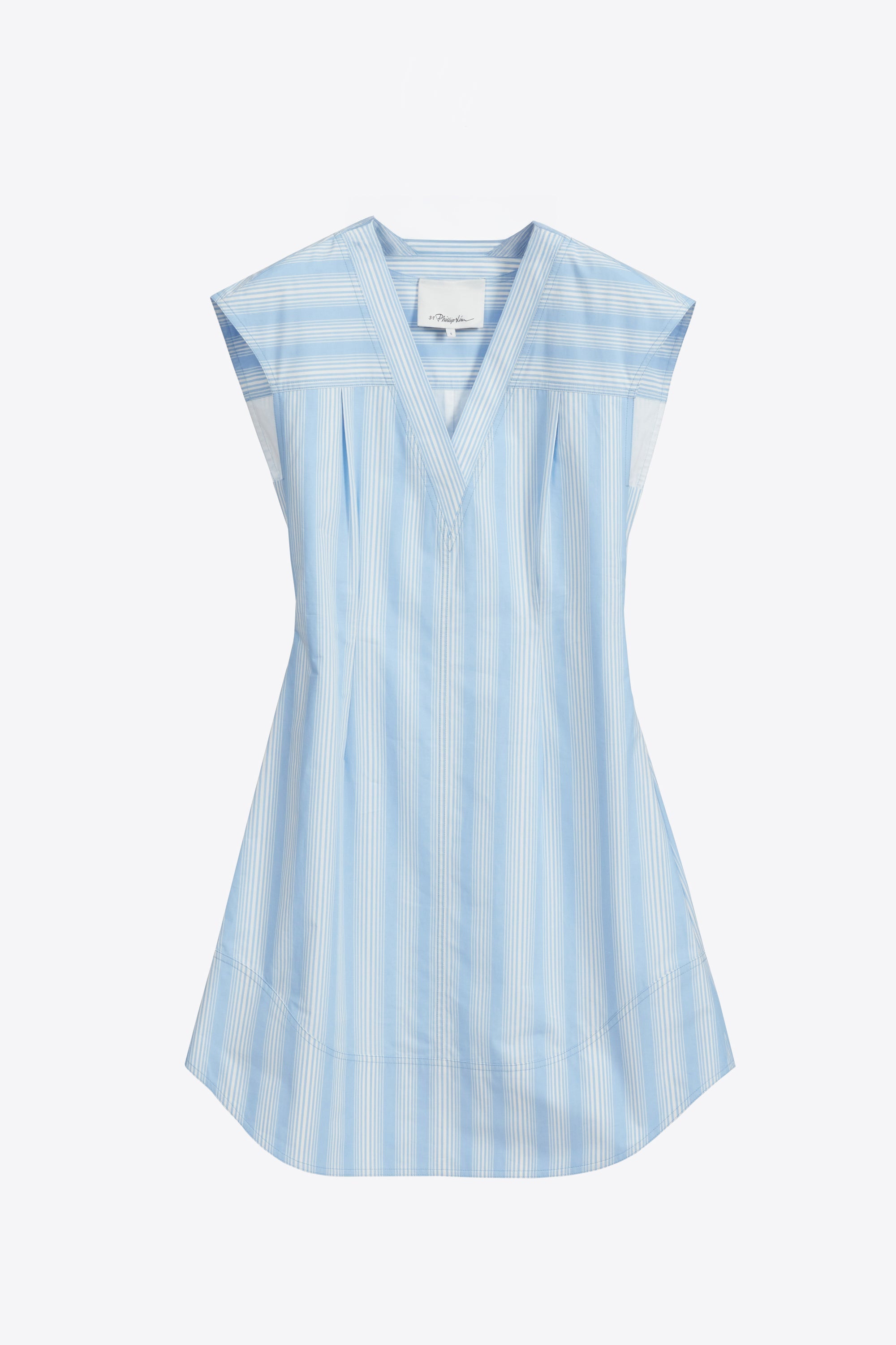 Airy Blue Multi Striped Cap Sleeve Knee-Length Dress | 3.1 Phillip Lim