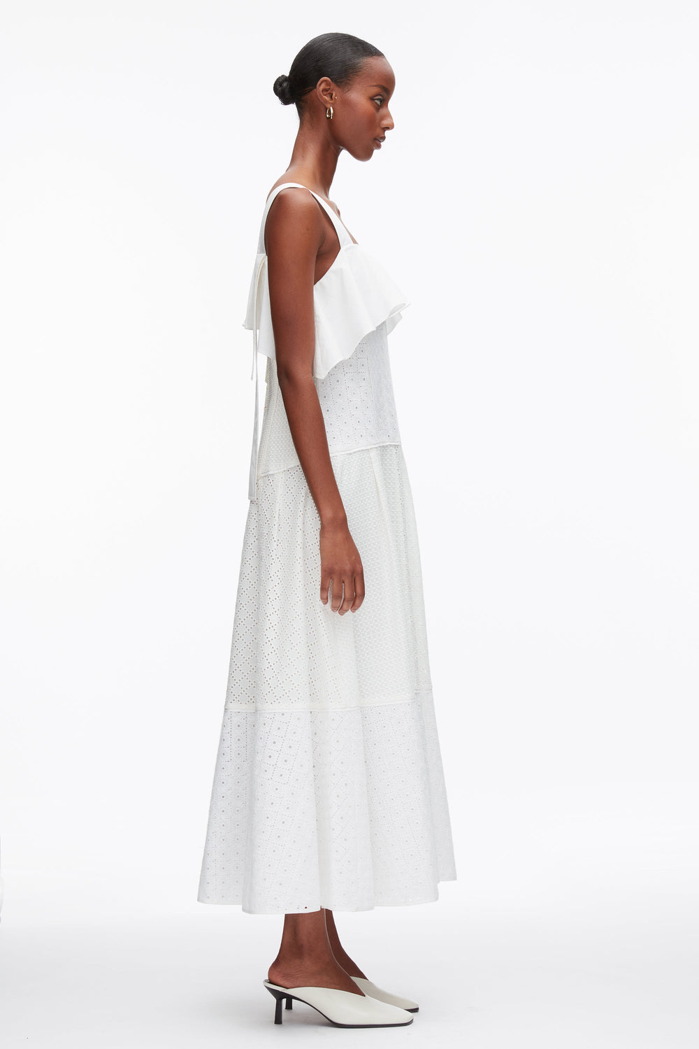 White Broderie Anglaise Patchwork Cascade Midi Dress | 3.1 Phillip Lim