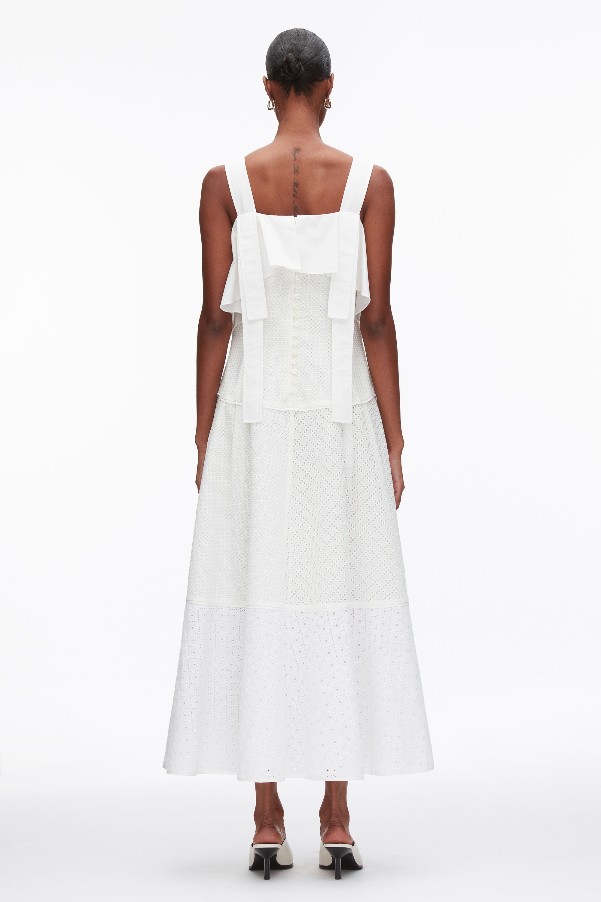 White Broderie Anglaise Patchwork Cascade Midi Dress | 3.1 Phillip Lim