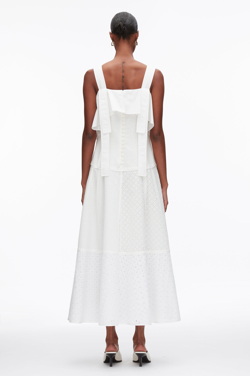 White Broderie Anglaise Patchwork Cascade Midi Dress | 3.1 Phillip Lim