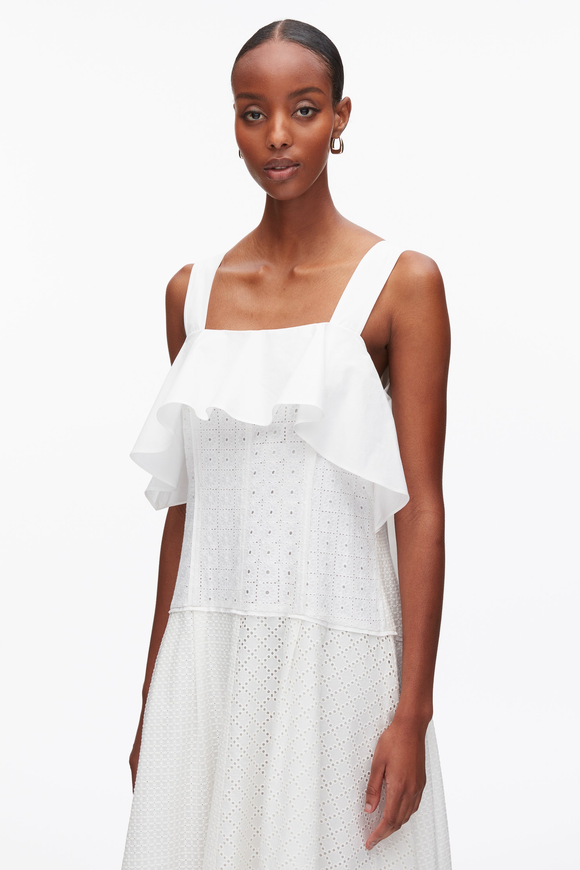 White Broderie Anglaise Patchwork Cascade Midi Dress | 3.1 Phillip Lim