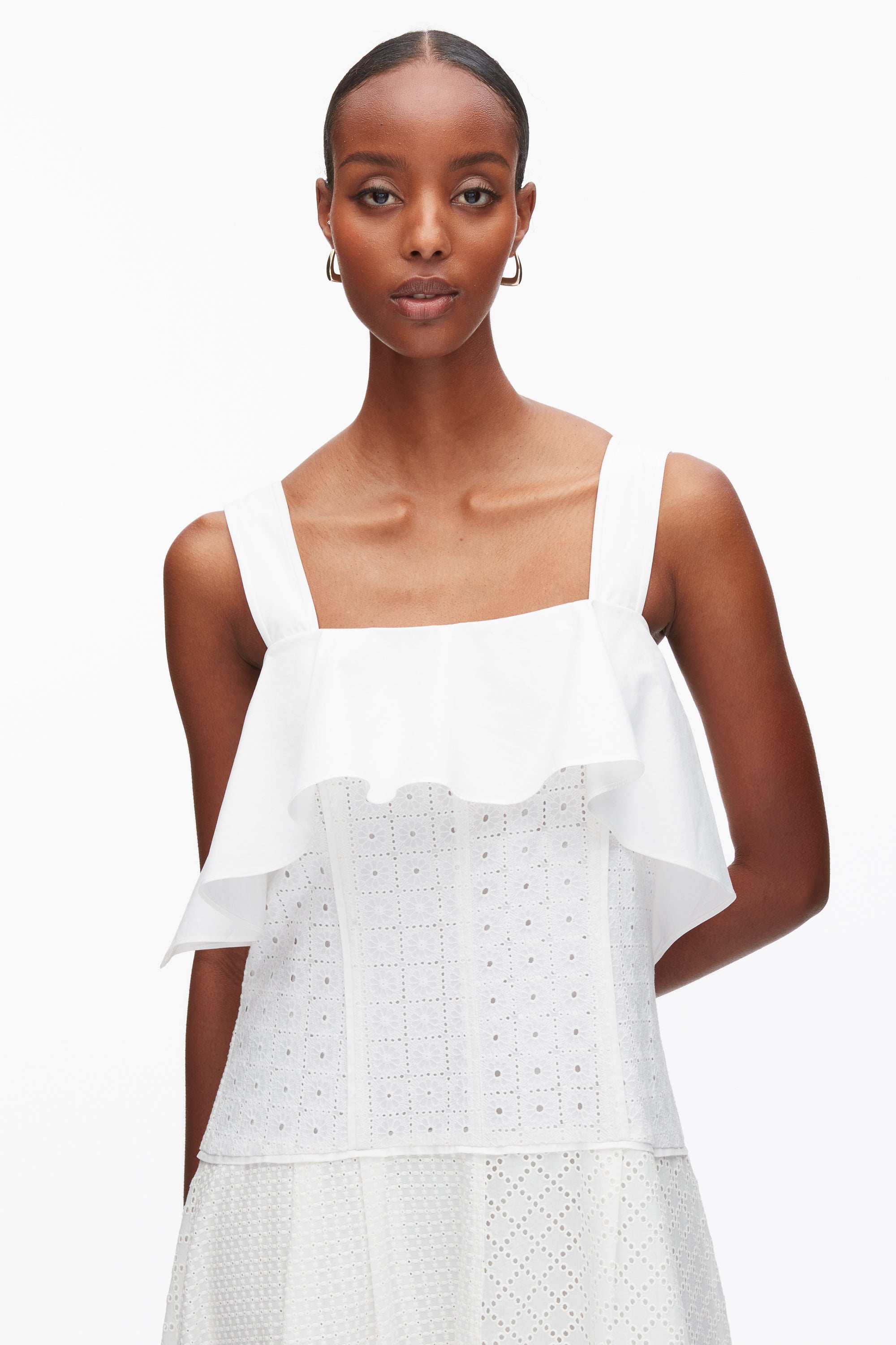 White Broderie Anglaise Patchwork Cascade Midi Dress | 3.1 Phillip Lim