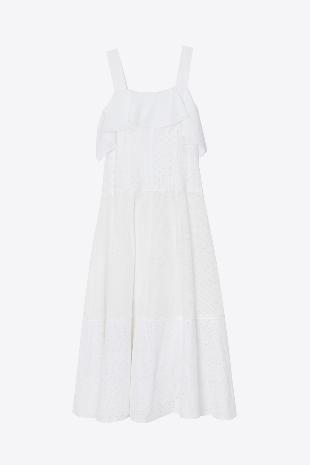 White Broderie Anglaise Patchwork Cascade Midi Dress | 3.1 Phillip Lim