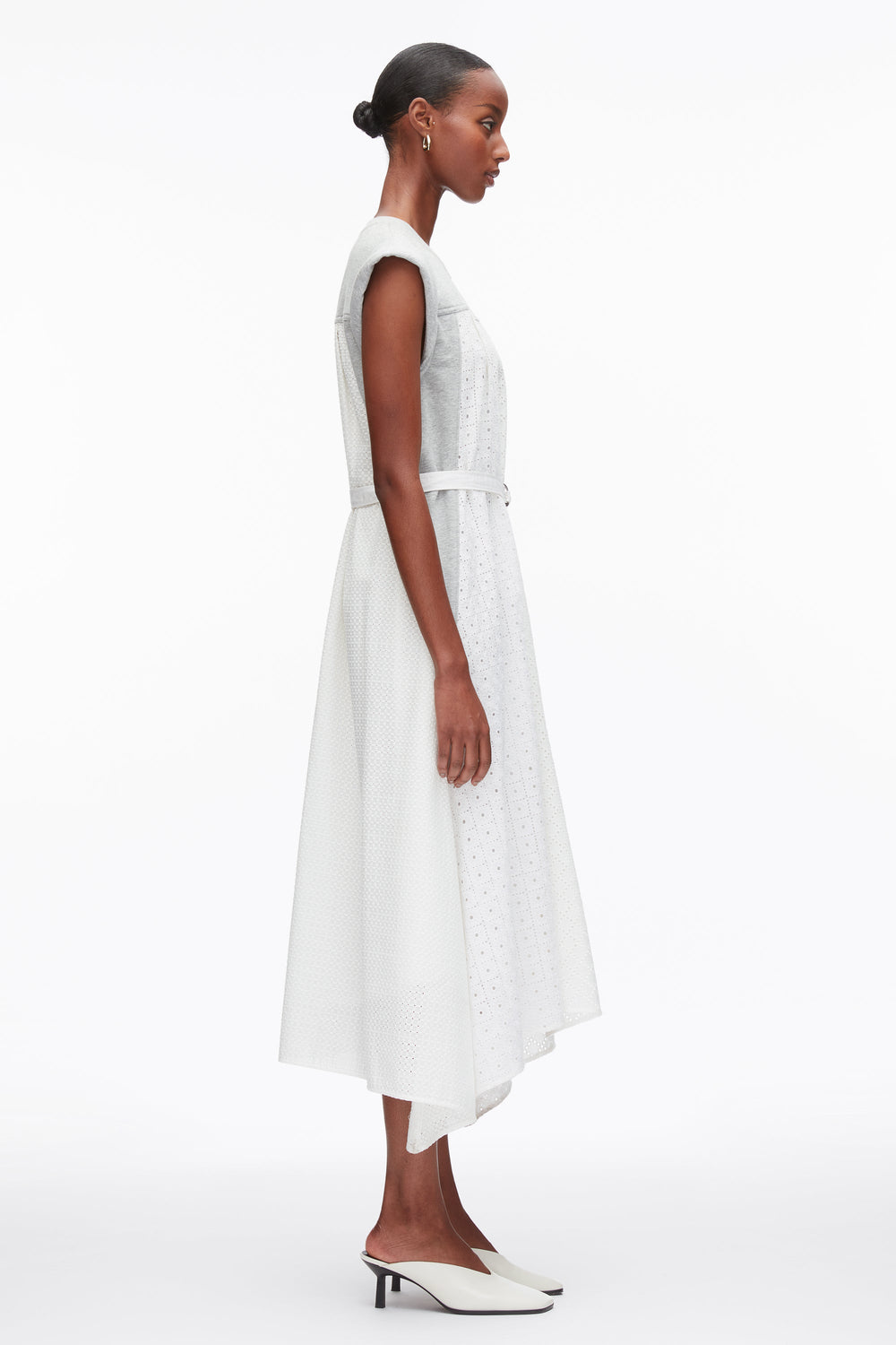Lt Grey Melange-White Sleeveless French Terry Dress with Broderie Anglaise | 3.1 Phillip Lim