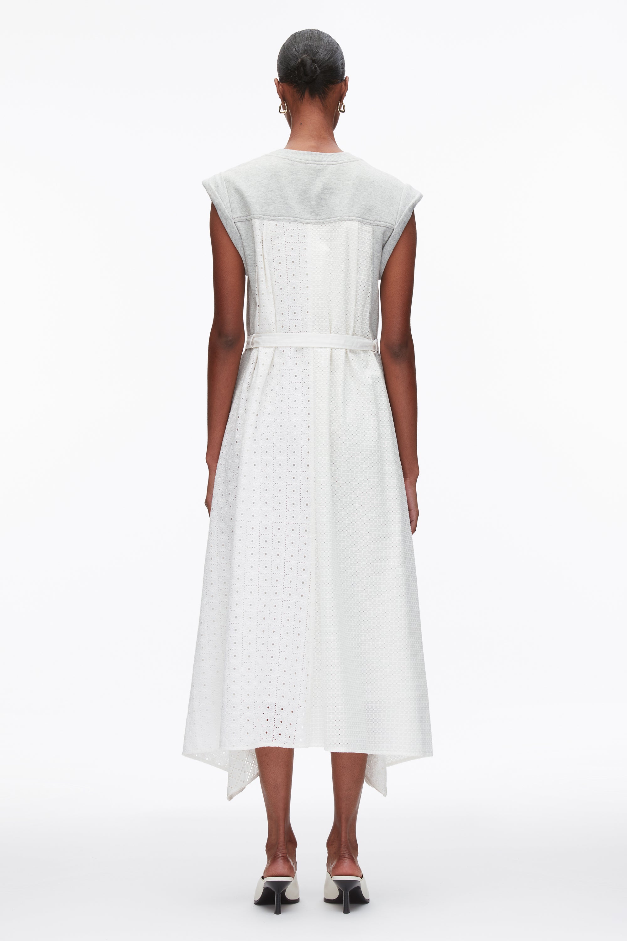 Lt Grey Melange-White Sleeveless French Terry Dress with Broderie Anglaise | 3.1 Phillip Lim