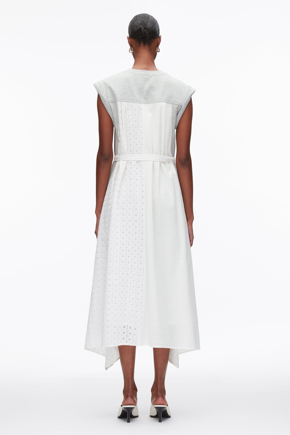 Lt Grey Melange-White Sleeveless French Terry Dress with Broderie Anglaise | 3.1 Phillip Lim