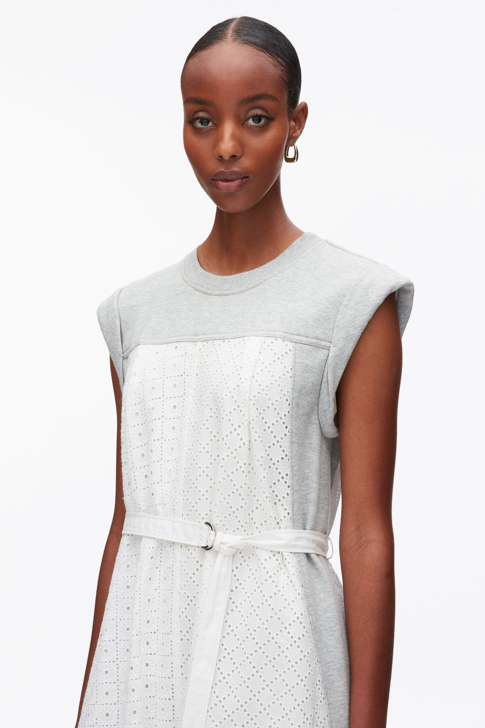 Lt Grey Melange-White Sleeveless French Terry Dress with Broderie Anglaise | 3.1 Phillip Lim