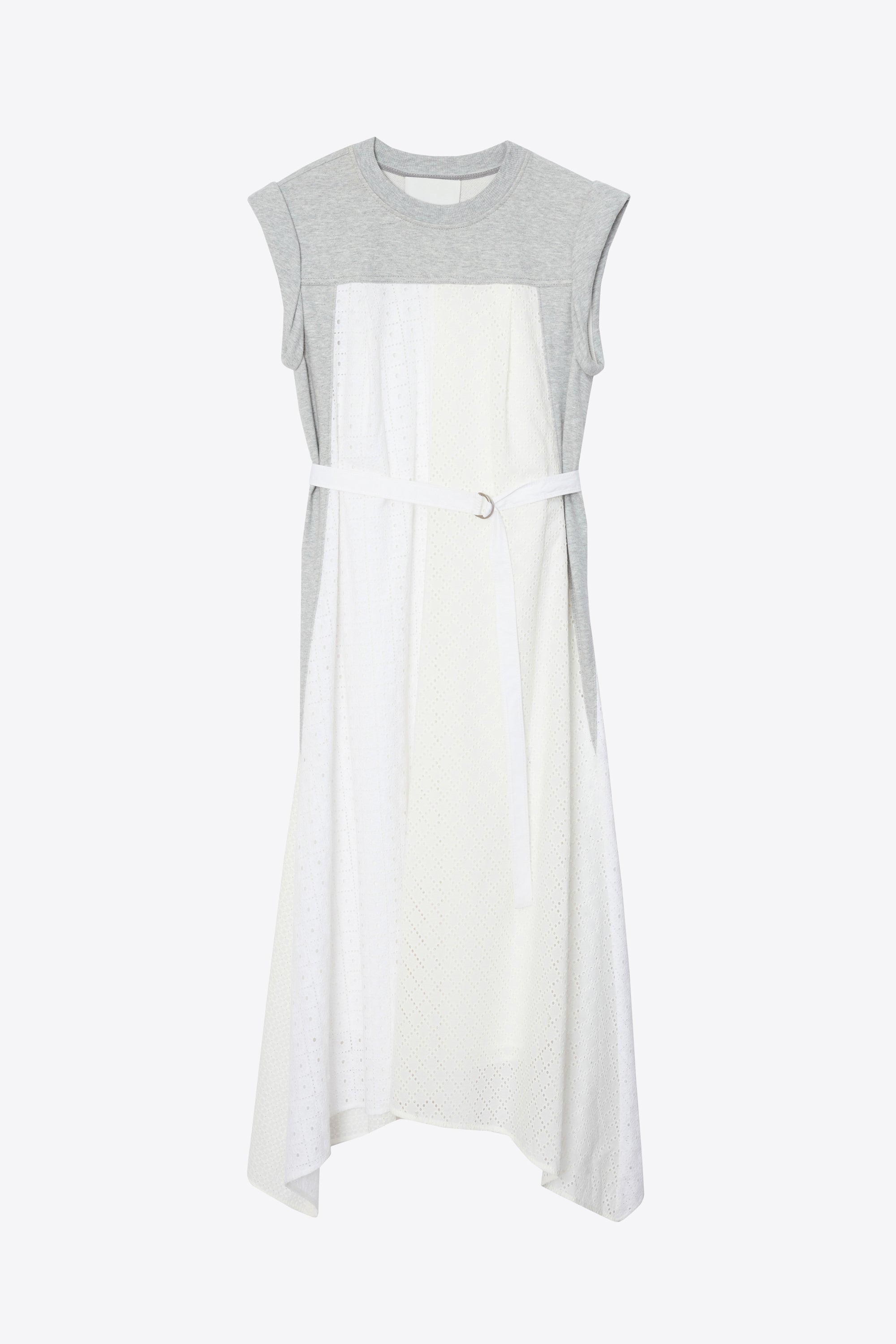 Lt Grey Melange-White Sleeveless French Terry Dress with Broderie Anglaise | 3.1 Phillip Lim