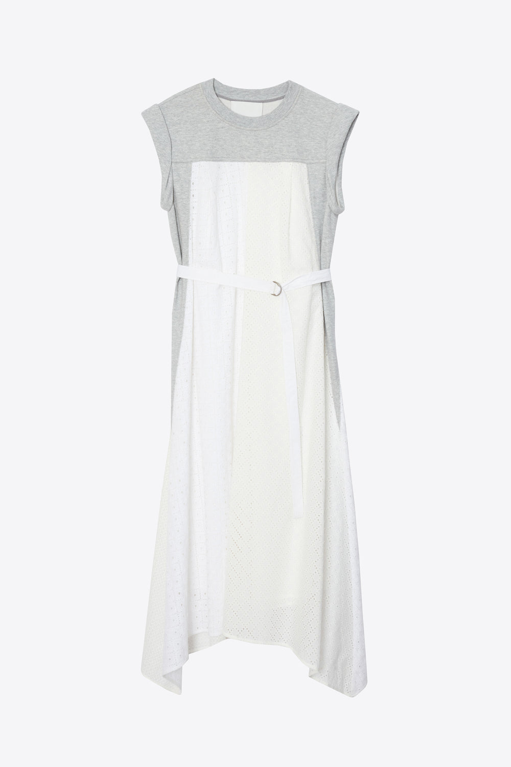 Lt Grey Melange-White Sleeveless French Terry Dress with Broderie Anglaise | 3.1 Phillip Lim