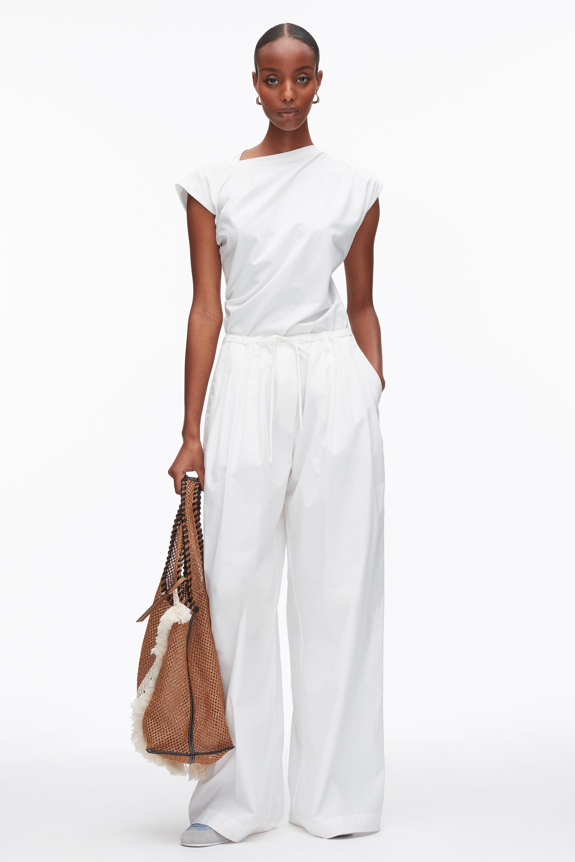 White Structured Cotton Pull On Straight Leg Pants | 3.1 Phillip Lim