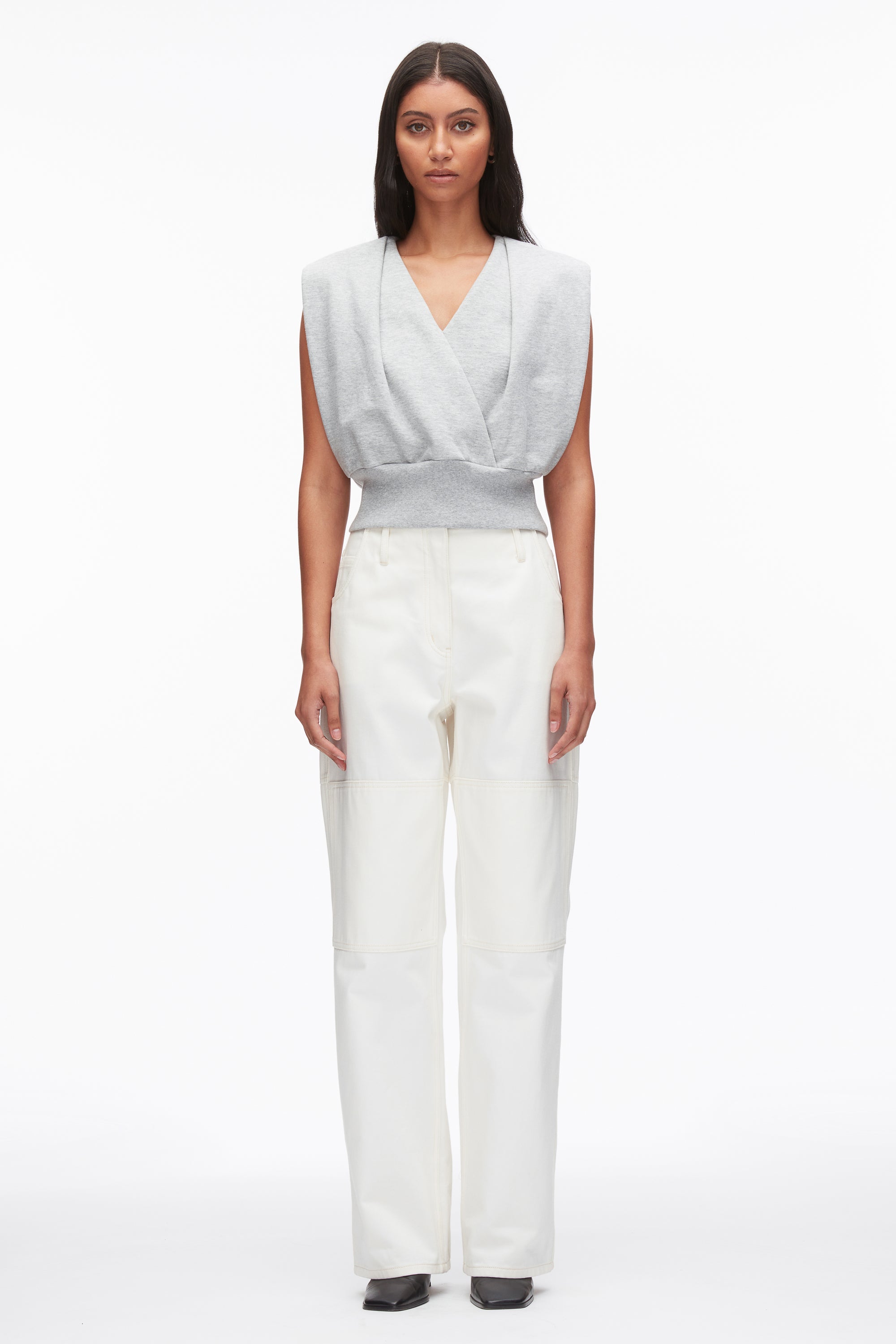 Lt Grey Melange Draped Sleeveless French Terry Top | 3.1 Phillip Lim