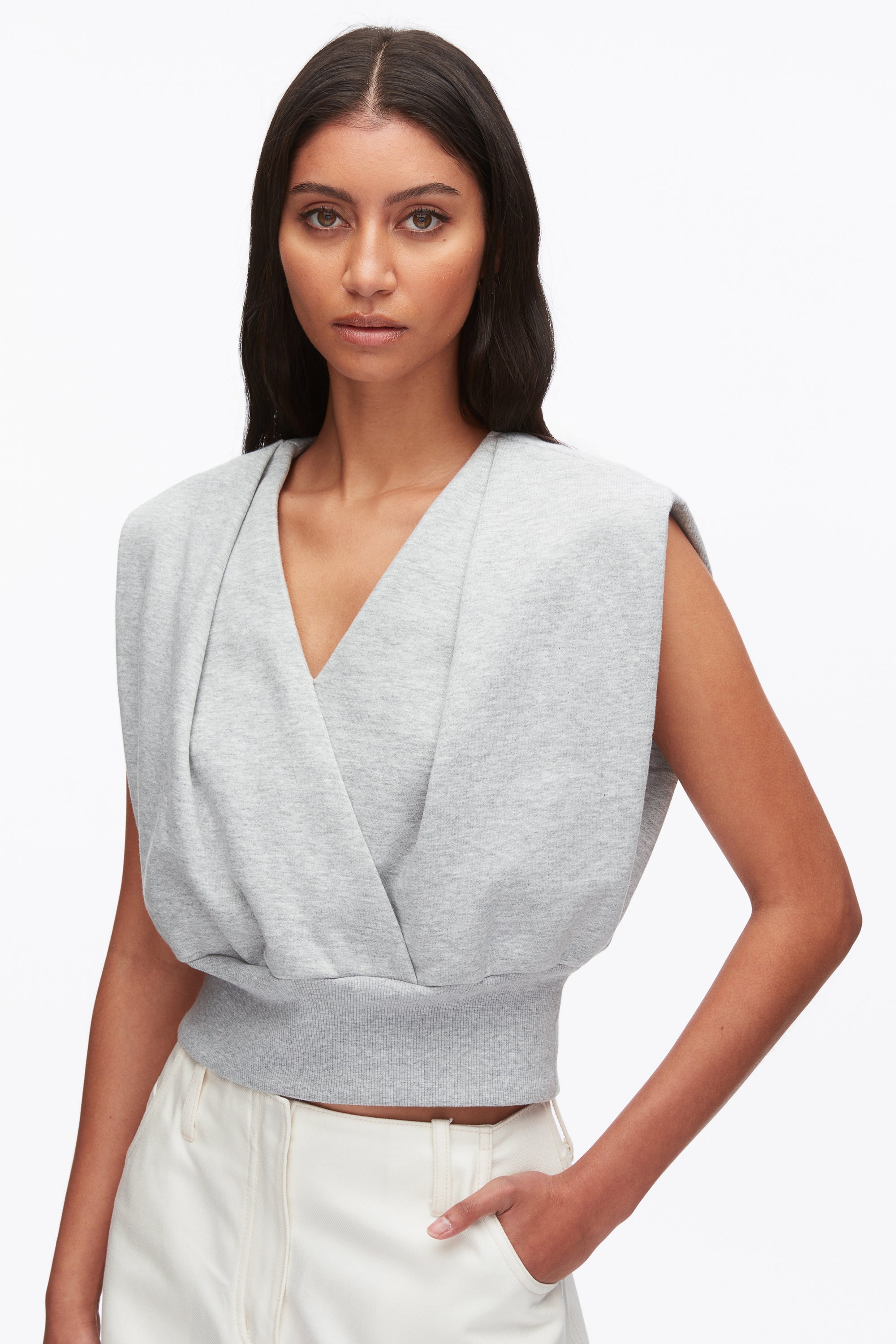 Lt Grey Melange Draped Sleeveless French Terry Top | 3.1 Phillip Lim
