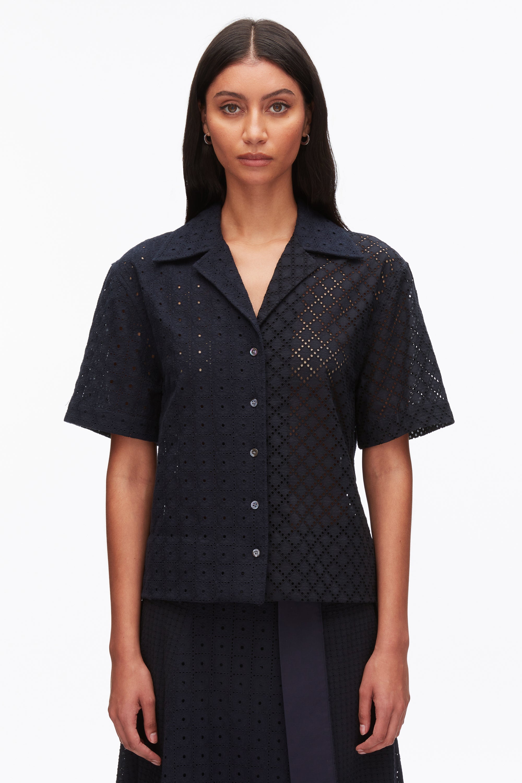 Midnight Broderie Anglaise Patchwork Camp Shirt | 3.1 Phillip Lim