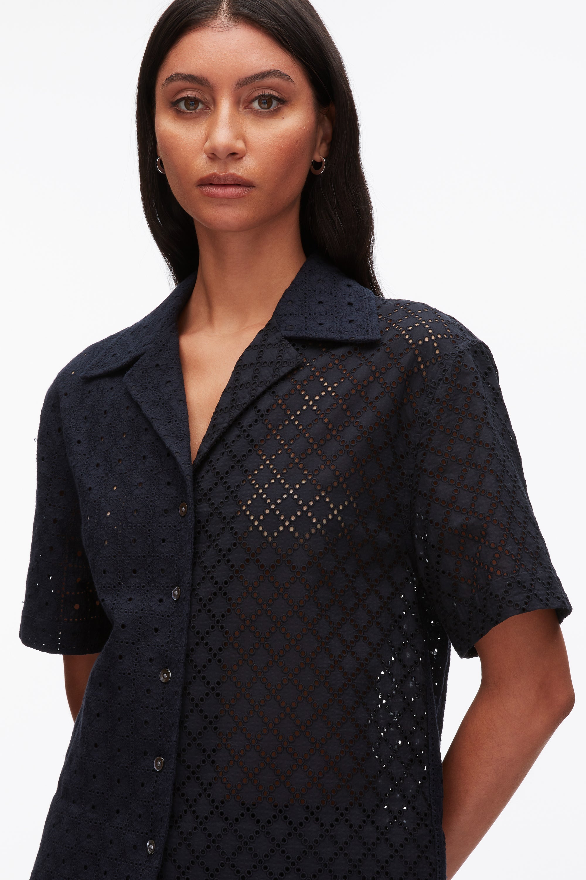 Midnight Broderie Anglaise Patchwork Camp Shirt | 3.1 Phillip Lim