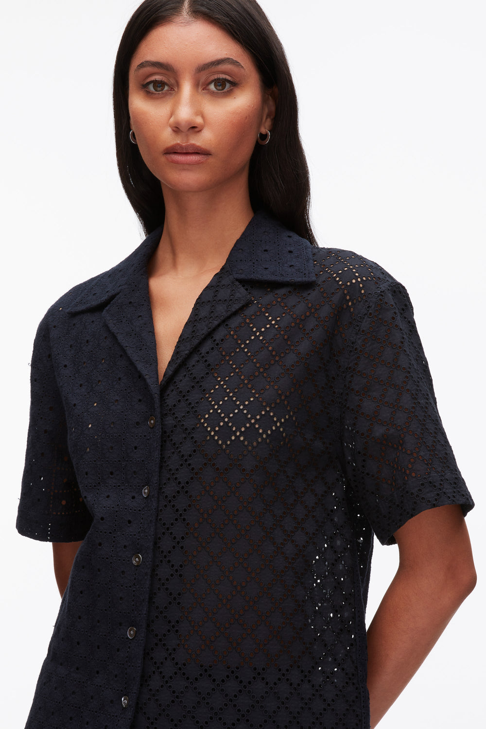 Midnight Broderie Anglaise Patchwork Camp Shirt | 3.1 Phillip Lim