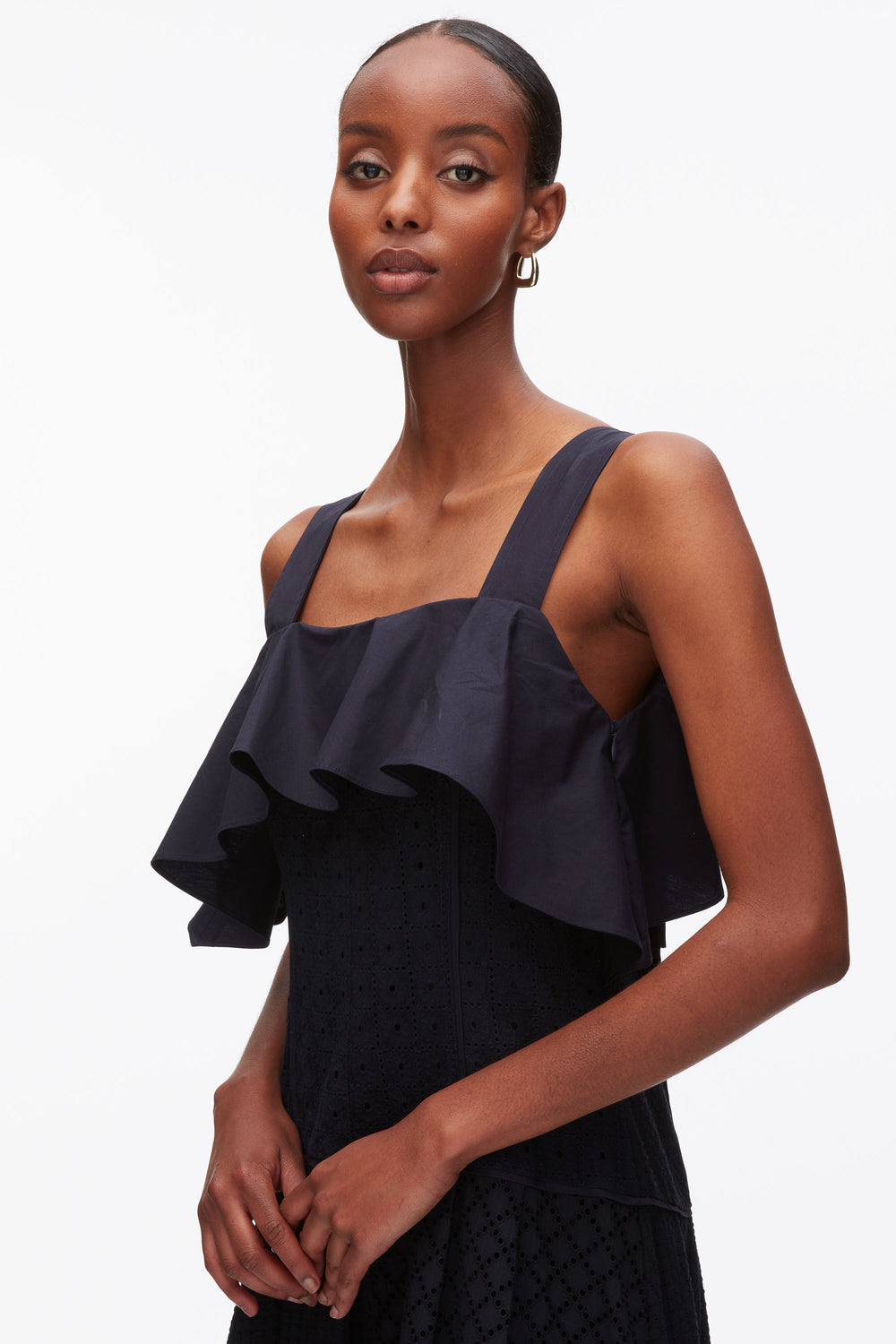 Midnight Broderie Anglaise Patchwork Cascade Midi Dress | 3.1 Phillip Lim