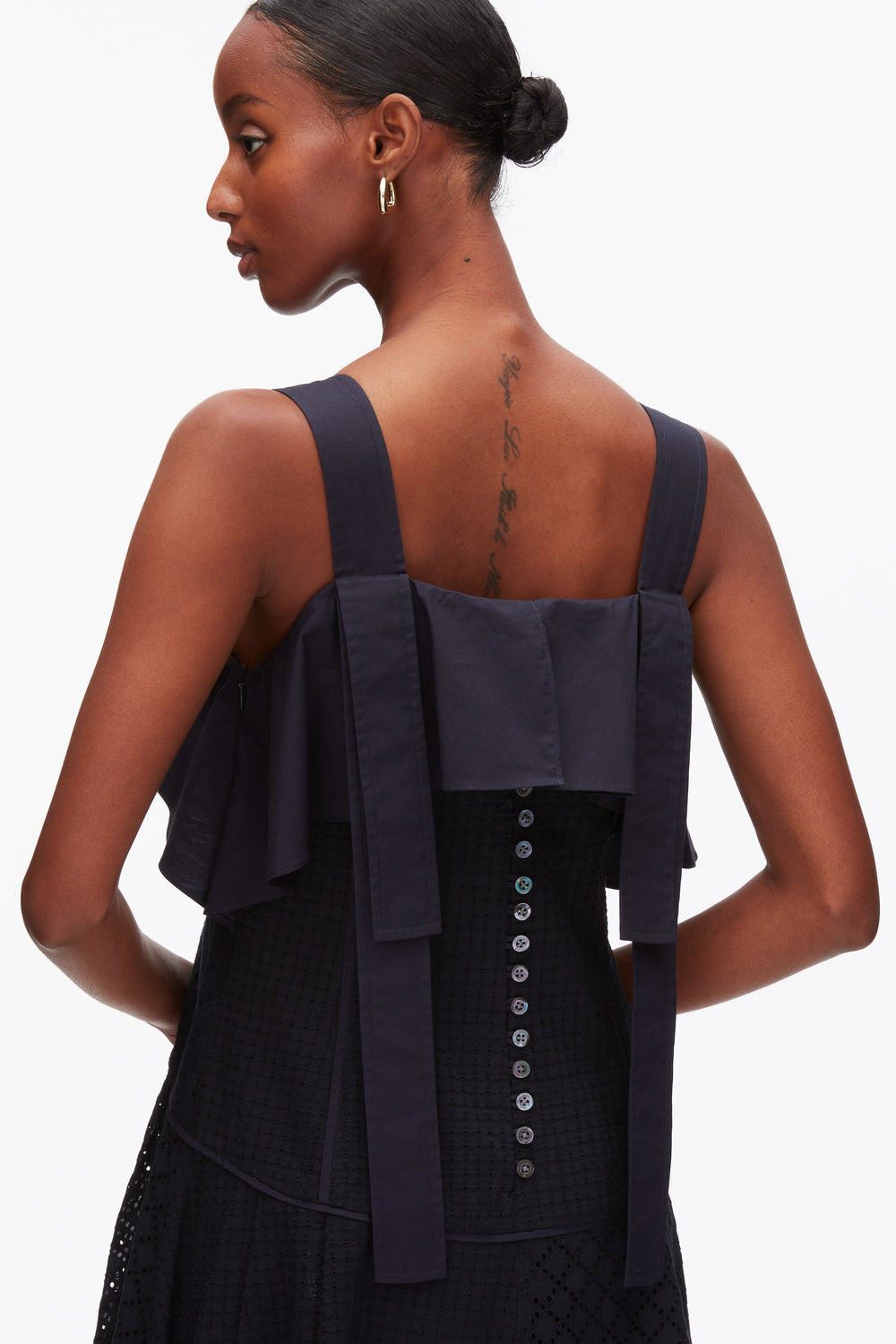 Midnight Broderie Anglaise Patchwork Cascade Midi Dress | 3.1 Phillip Lim