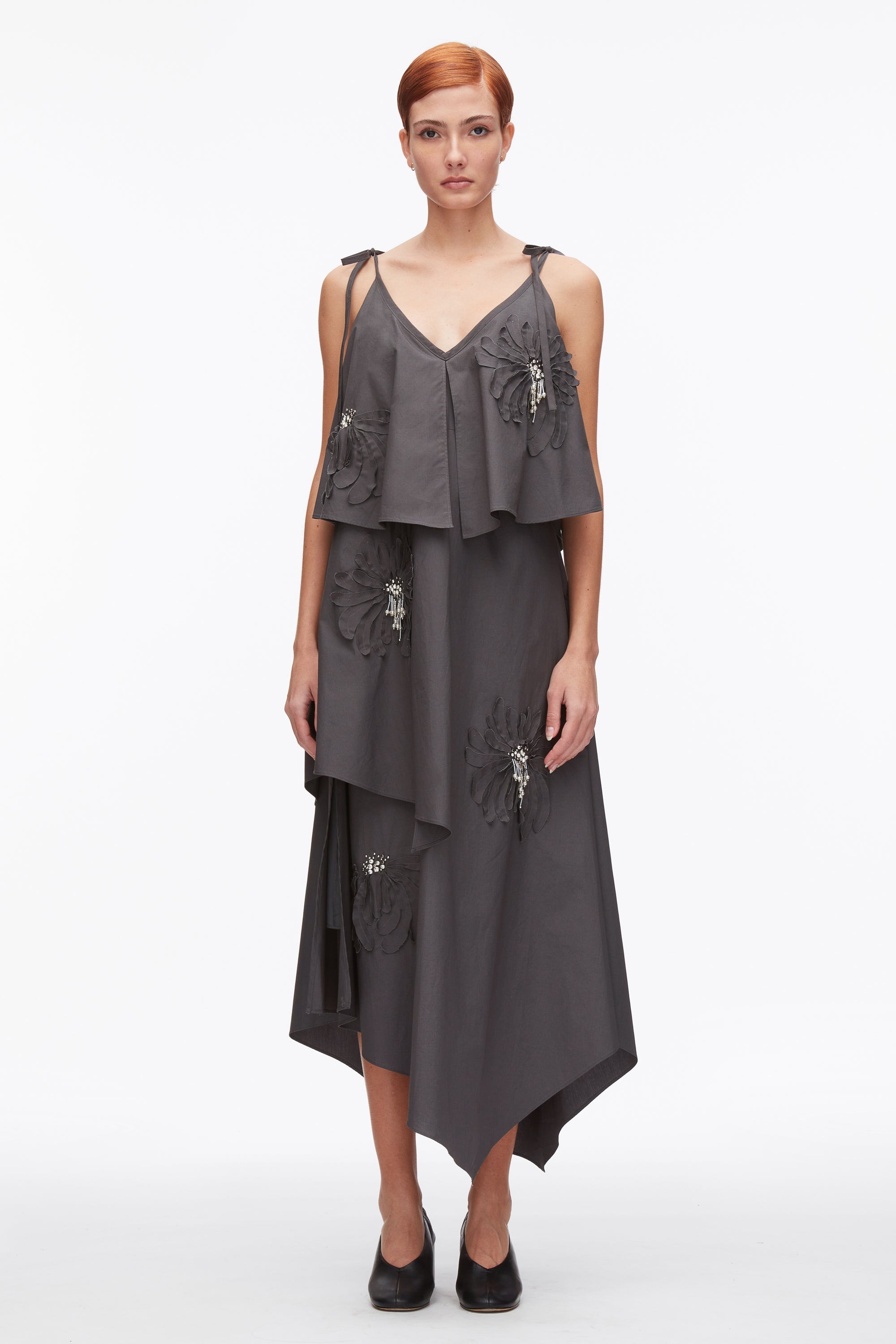 Slate Layered Midi Dress with Floral Appliqué | 3.1 Phillip Lim