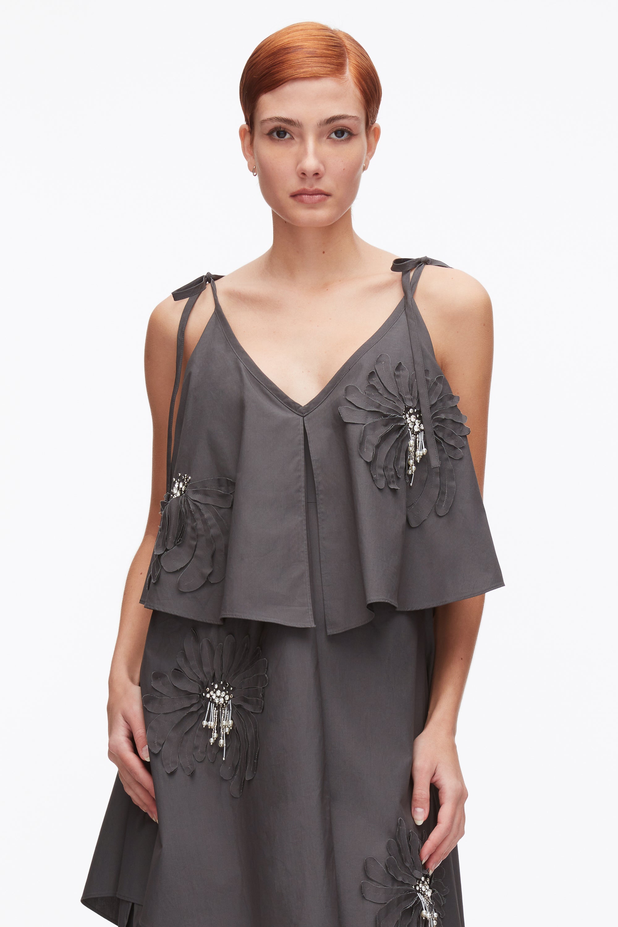 Slate Layered Midi Dress with Floral Appliqué | 3.1 Phillip Lim